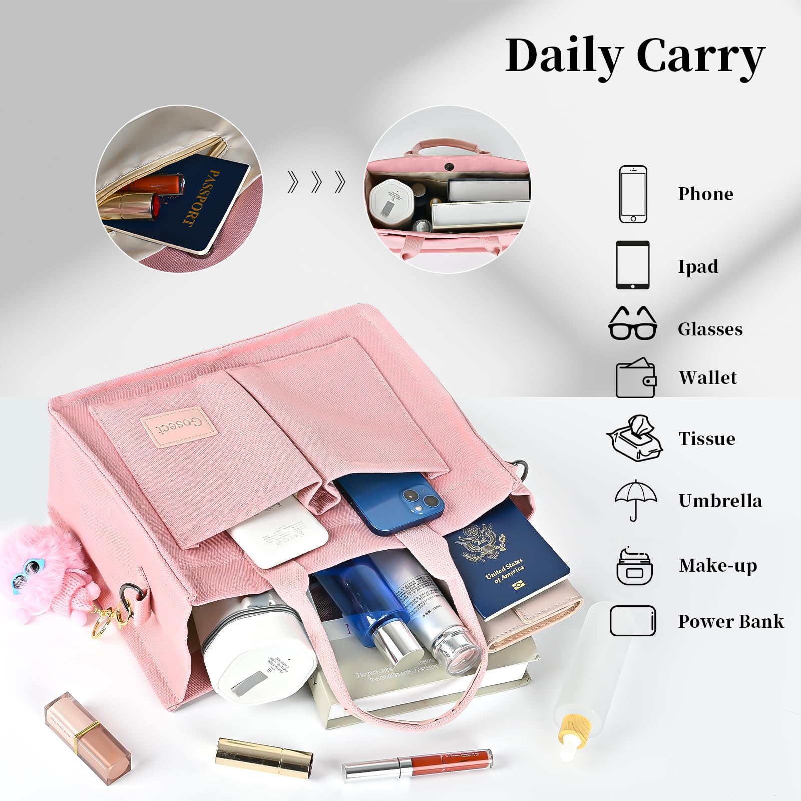 Stylish Canvas Tote Bag for Women with Multiple Pockets - Durable Laptop Work Bag, Crossbody Purse & Everyday Shoulder Bag - Perfect for Office, Travel, Shopping & Daily Essentials