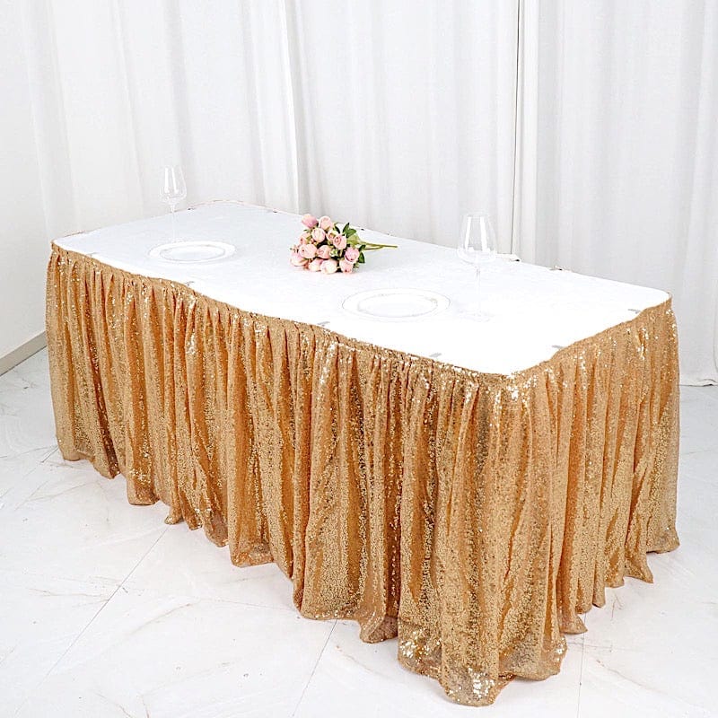 17 ft Sequin Pleased Satin Table Skirt with Closure Strip - Elegant Party Decor for Weddings, Banquets & Special Events
