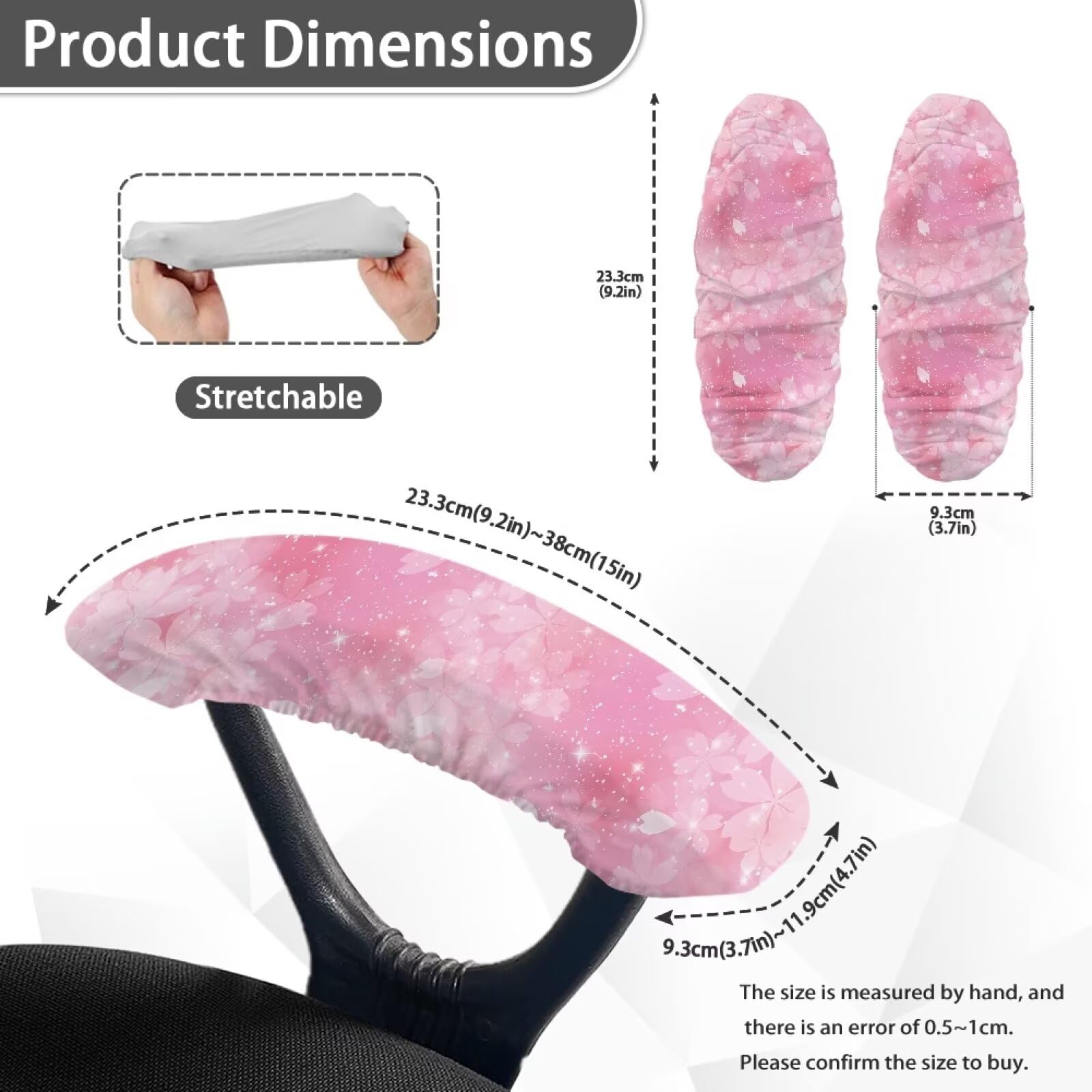 Cherry Blossom Gaming Chair Arm Rest Covers - 2 Pack Floral Office Chair Arm Sleeves with Elastic Band, Comfortable Stretchable Polyester Armrest Protectors in Pink - Perfect for Gaming Setups, Home Office & Workspace Decor