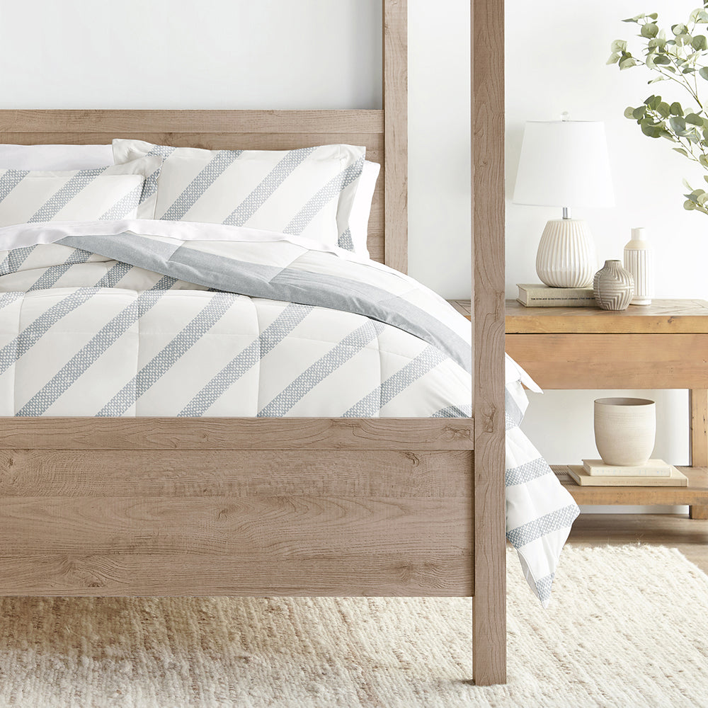 Distressed Stripe Reversible Down Alternative Comforter Set - Soft & Hypoallergenic Bedding - Perfect for Cozy Bedrooms, Guest Rooms & Dorm Decor