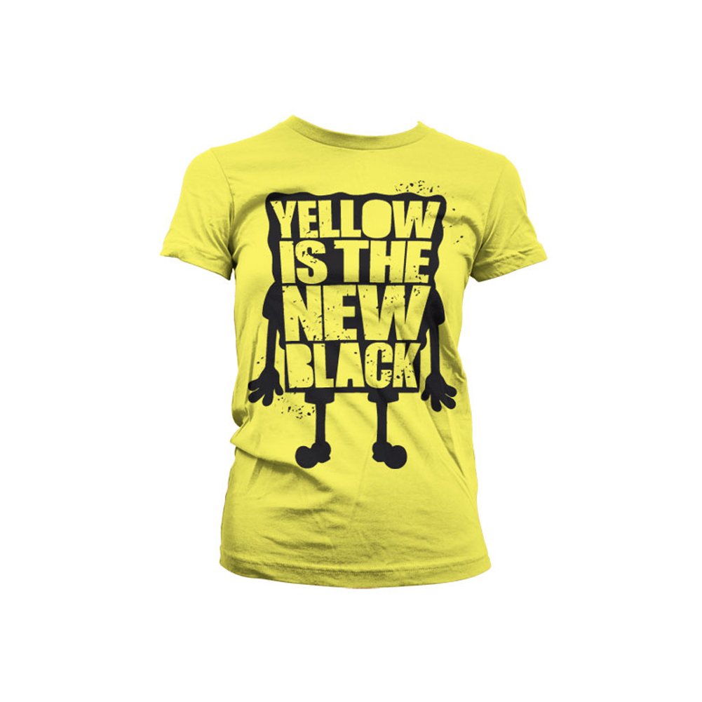 SpongeBob SquarePants Official Licensed Women's T-Shirt - Yellow is The New Black Design (Large Size) | Cartoon Graphic Tee for Casual Wear, Cosplay & Gift Giving