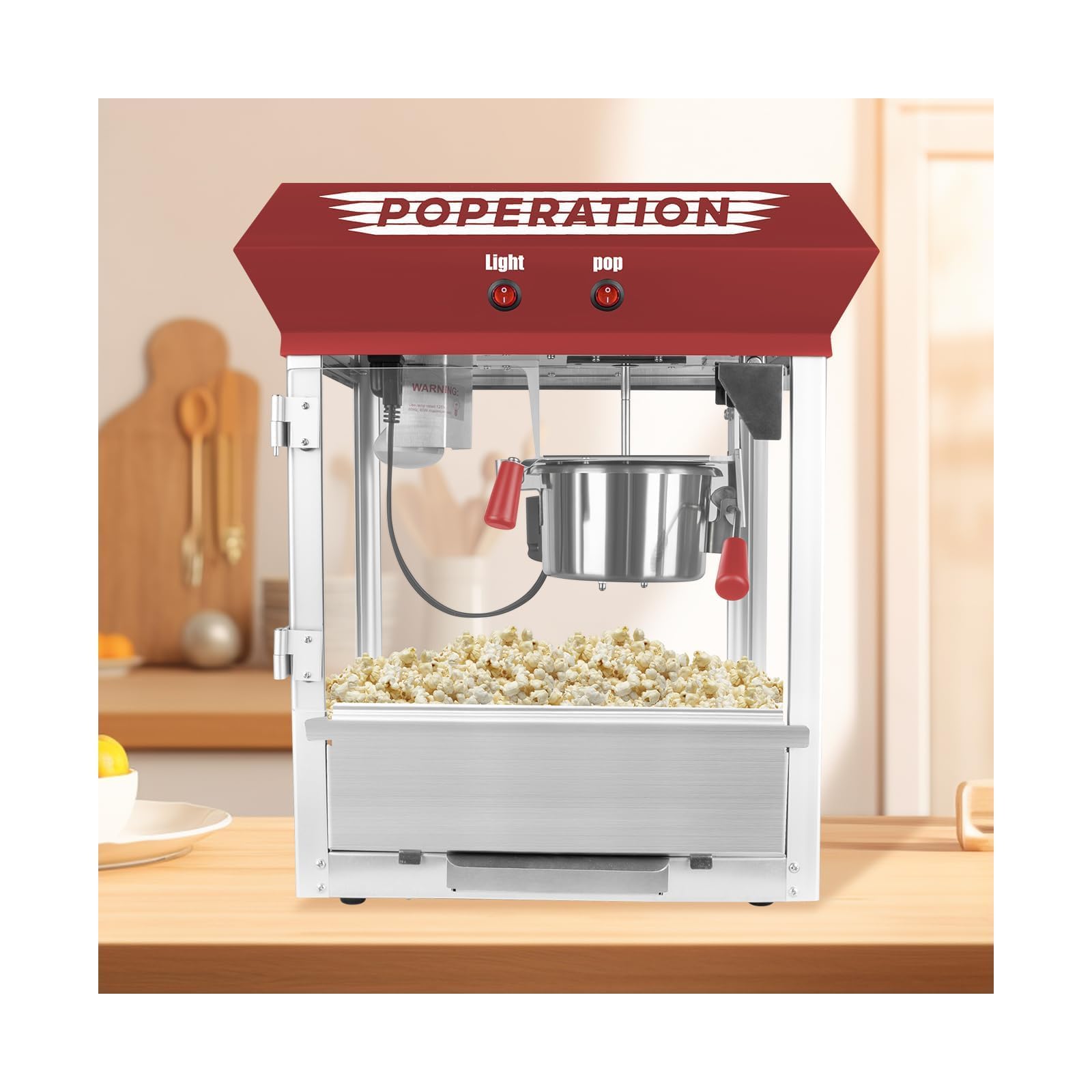 Commercial Popcorn Machine 12oz - 850W Movie Theater Style Popcorn Maker with Stainless Steel Kettle, Steel Frame & Tempered Glass - Red Countertop Popcorn Popper for Cinemas, Parties, Carnivals & Home Theater Snacks