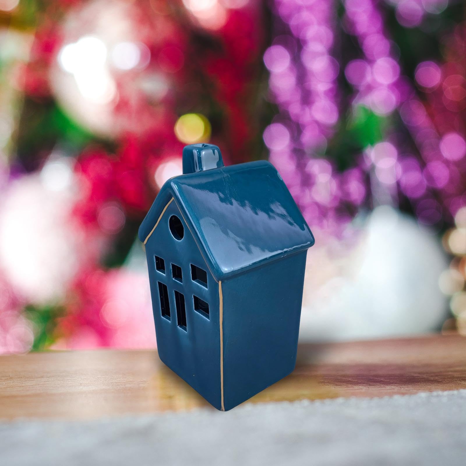 Ceramic Tealight Candle Holder - Christmas Village House Ornament with Miniature Landscape for Holiday Decor | Perfect for Table Centerpieces, Mantel Displays & Winter Wonderland Scenes