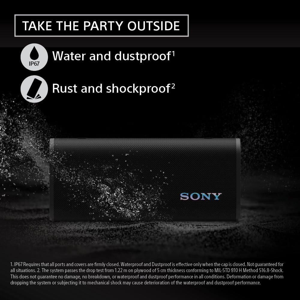 Sony ULT Field 3 Wireless Portable Bluetooth Speaker - IP67 Waterproof, Dustproof, Shockproof with Enhanced Bass - 24 Hour Battery Life - Shoulder Strap (SRSULT30B, Black) - Perfect for Outdoor Adventures, Beach Parties, Camping & Travel