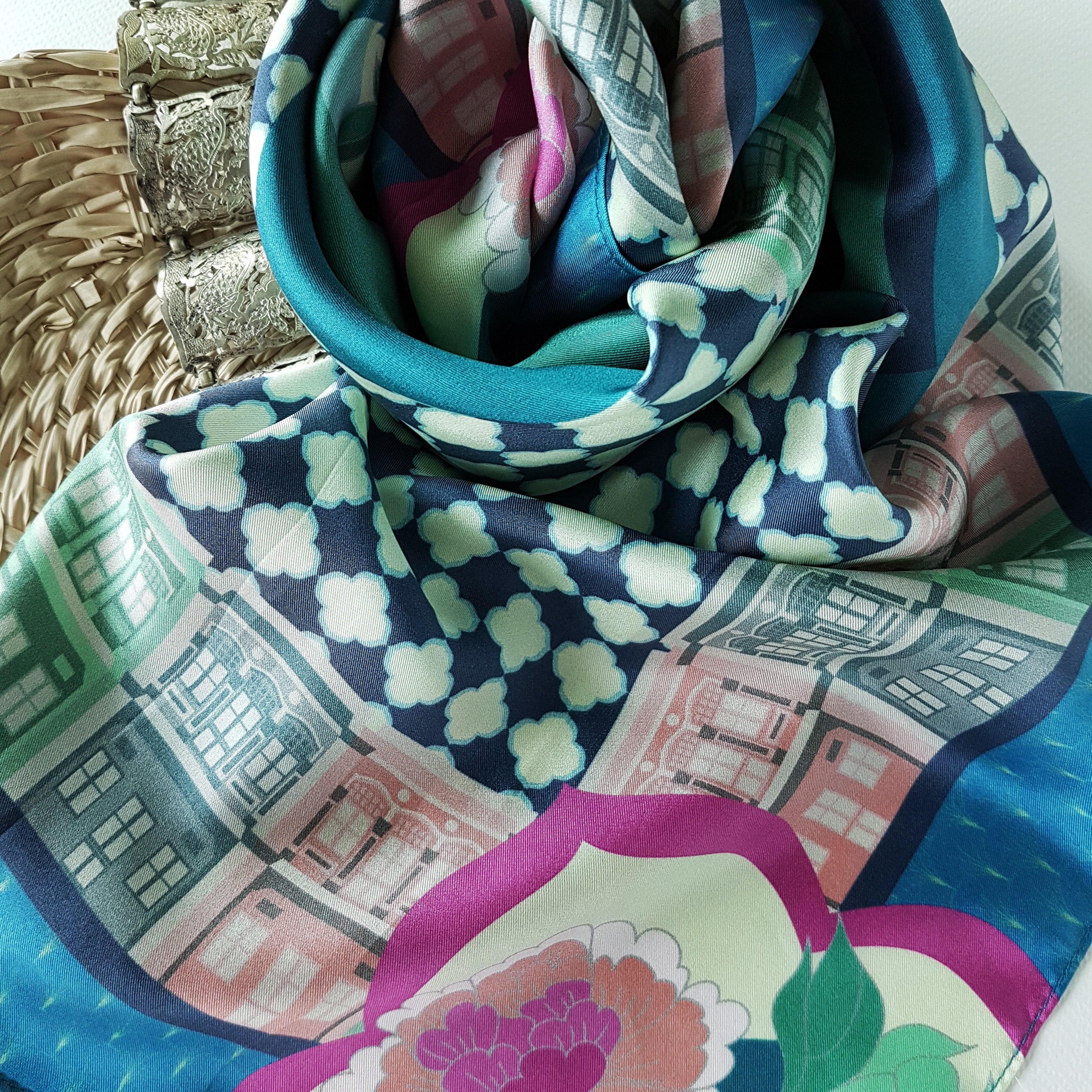Luxury Peranakan Silk Scarf - Handmade Batik Floral Shawl for Women | Perfect for Weddings, Parties & Special Occasions