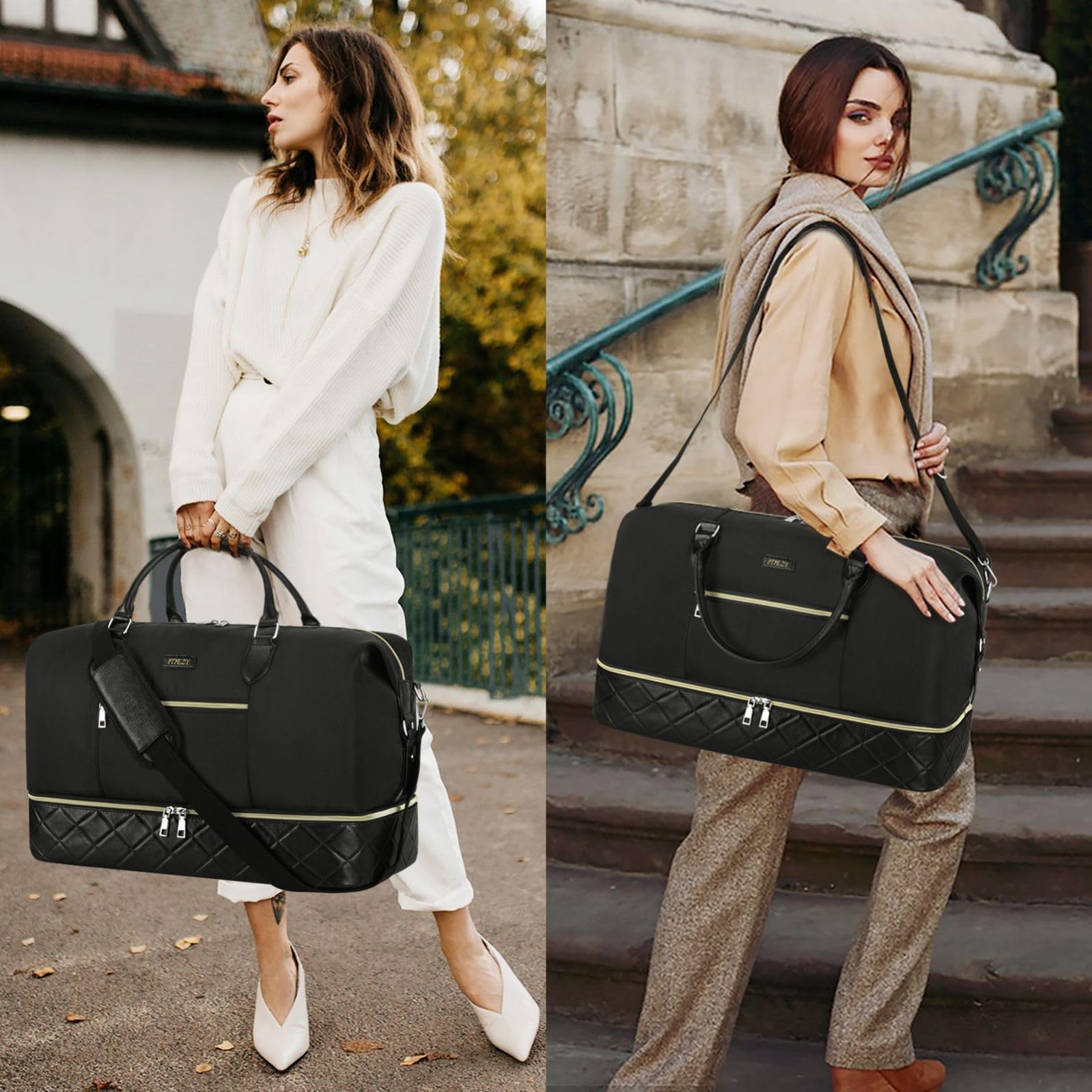 Women's Weekender Travel Duffel Bag - Large Nylon Carry On Overnight Bag with Shoe Compartment | Perfect for Weekend Getaways, Gym, Business Trips & Air Travel