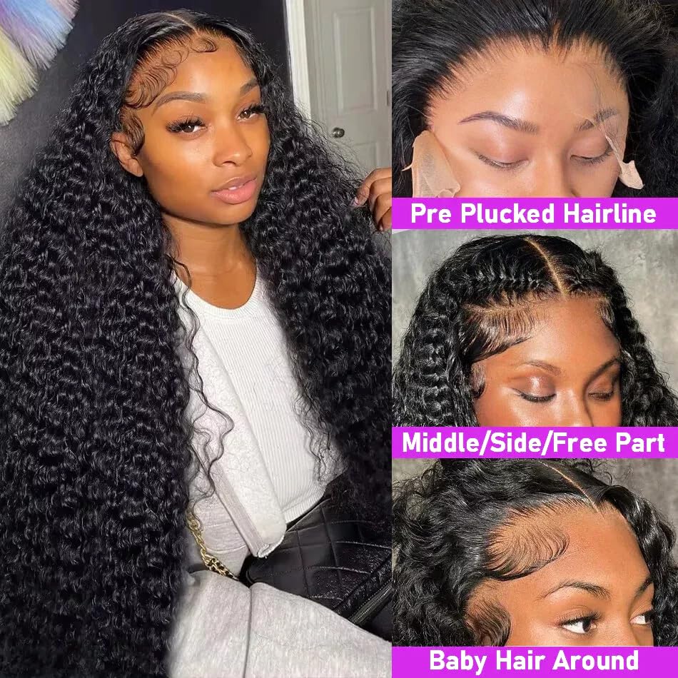 30 Inch Deep Wave Lace Front Wigs Human Hair - 200% Density 13x6 HD Transparent Lace - Pre Plucked Curly Human Hair Wig for Women with Baby Hair | Natural Look for Daily Wear, Parties & Special Occasions