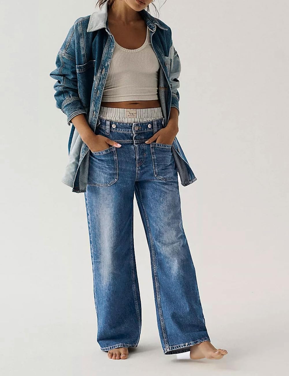 Women's Wide Leg Jeans - Mid Rise Stretchy Straight Leg Pants with Cuffed Hem & Pockets | Comfortable Casual Wear for Everyday Outfits, Work & Weekend Style