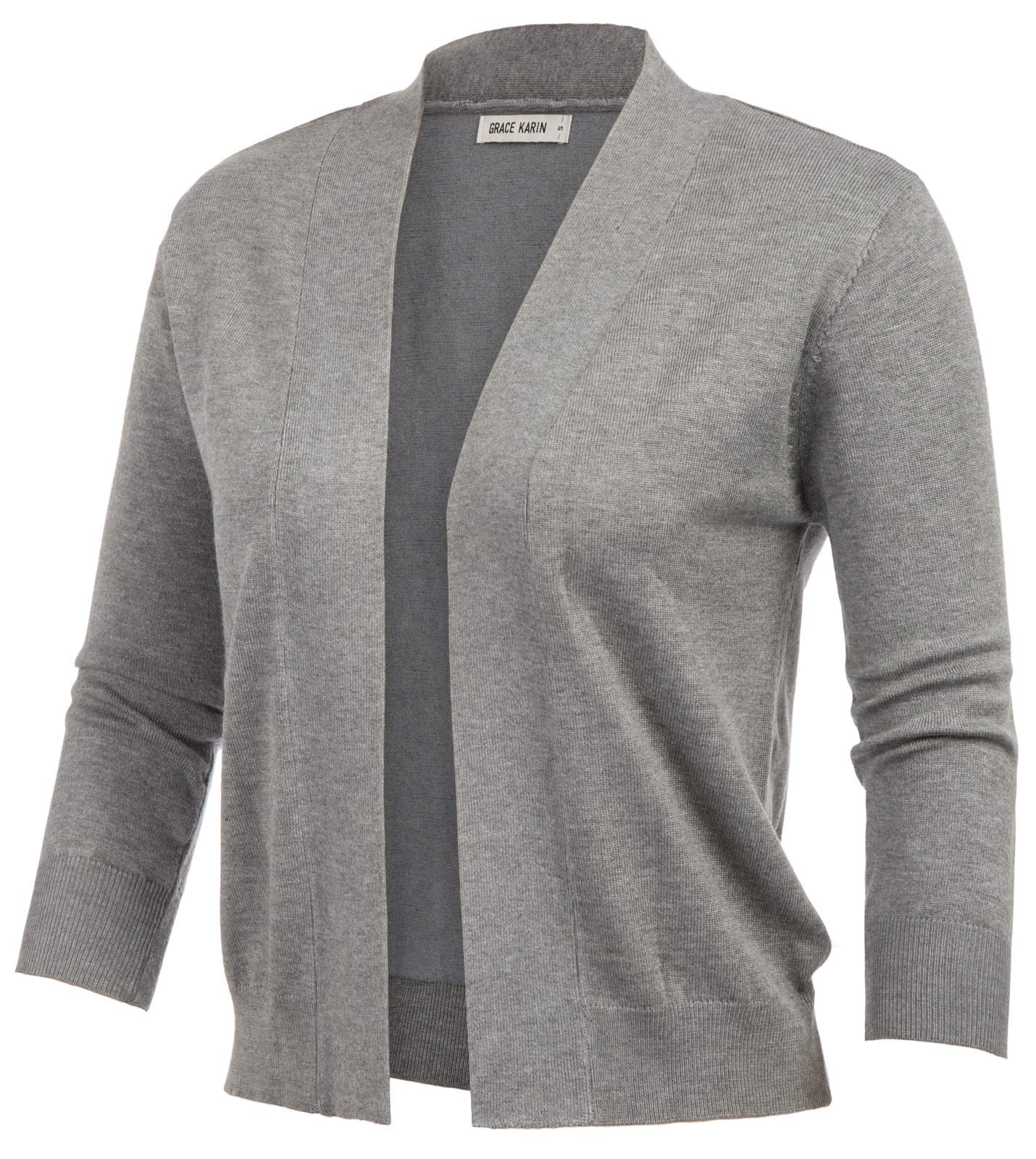 GRACE KARIN Women's 3/4 Sleeve Cardigan Knit Sweater - Cropped Open Front Shrug Bolero Jacket for Spring & Fall | Perfect for Office, Date Night & Casual Outfits