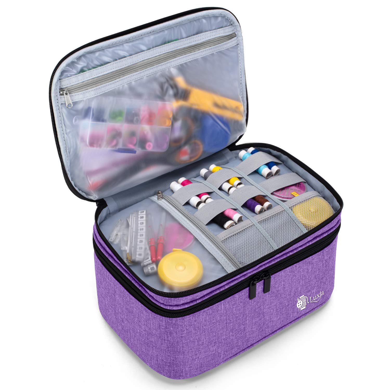 Luxja Double-Layer Sewing Accessories Organizer - Large Purple Storage Case for Needles, Thread, Scissors, Measuring Tape & Sewing Tools | Perfect for Home Sewing, Quilting & Craft Projects