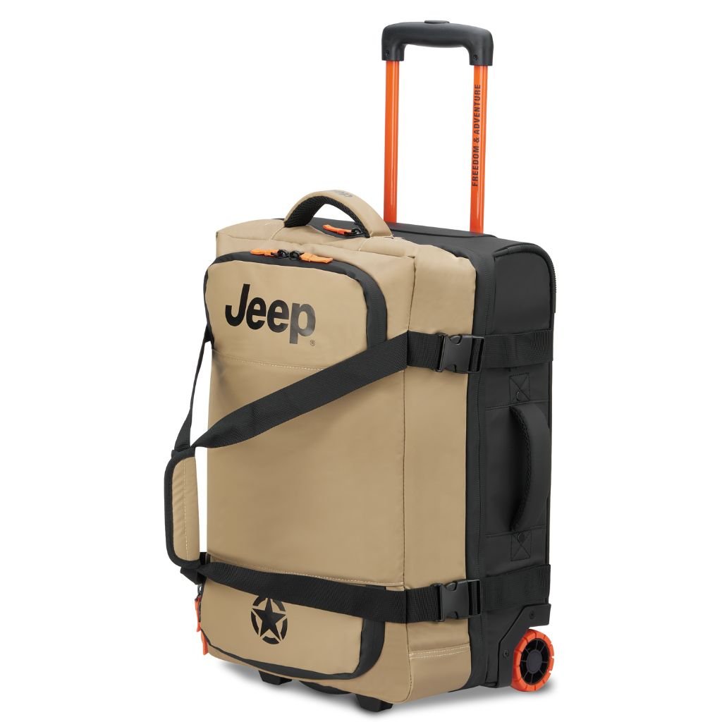 Jeep 55cm 2-Wheel All-Terrain Rolling Duffle Bag for Travel & Outdoor Adventures - Warm Sand Color | Perfect for Camping, Road Trips & Airplane Carry-On