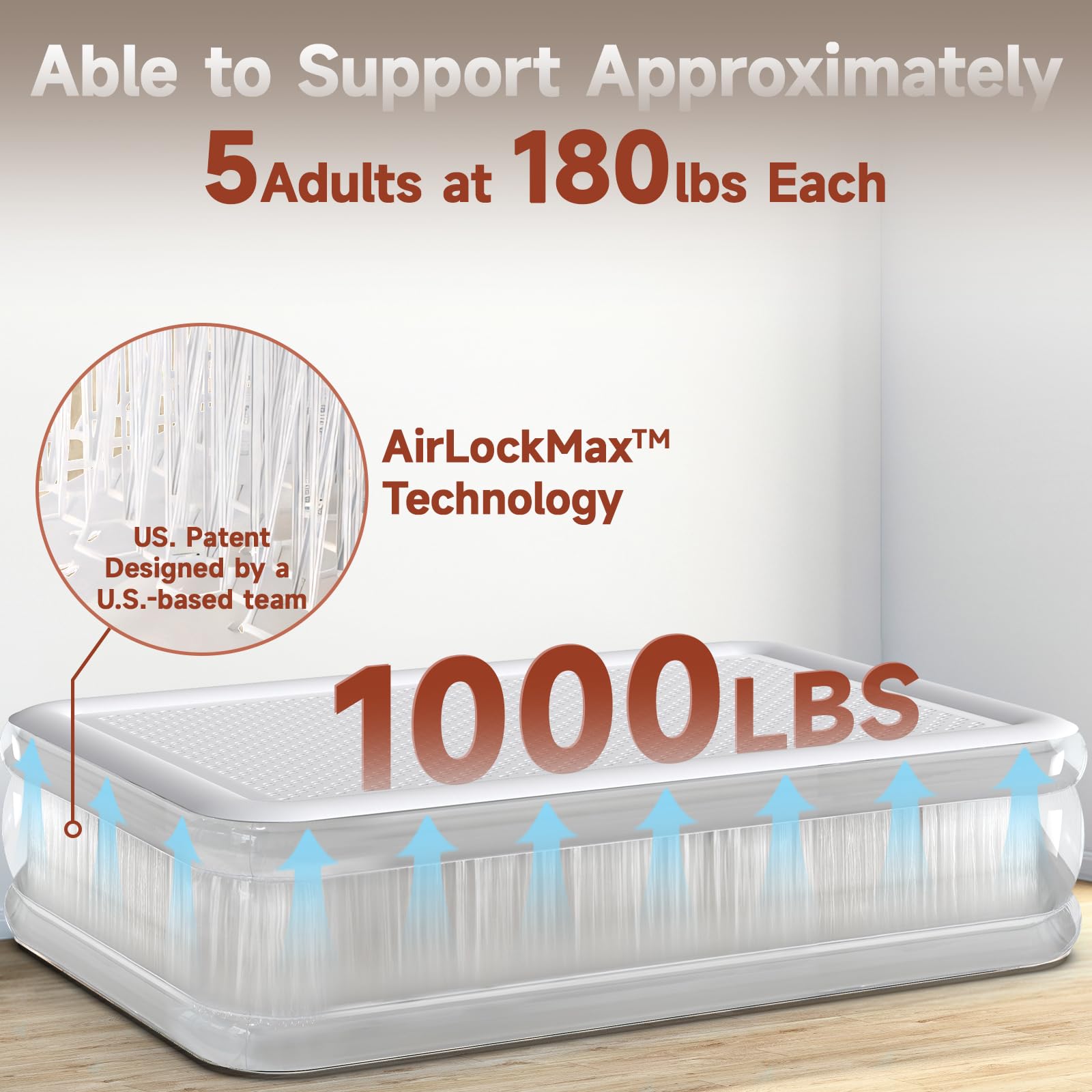 Twin Air Mattress with Built-in Pump - 1000 lbs Support, Air LockMax Technology, Wireless Inflatable Mattress for Camping & Home Use - 16