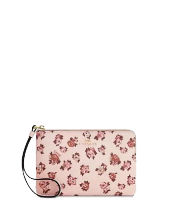 Coach Corner Zip Wristlet with Rosette Print - Stylish Leather Wristlet Wallet for Women | Perfect for Everyday Use, Travel & Night Out