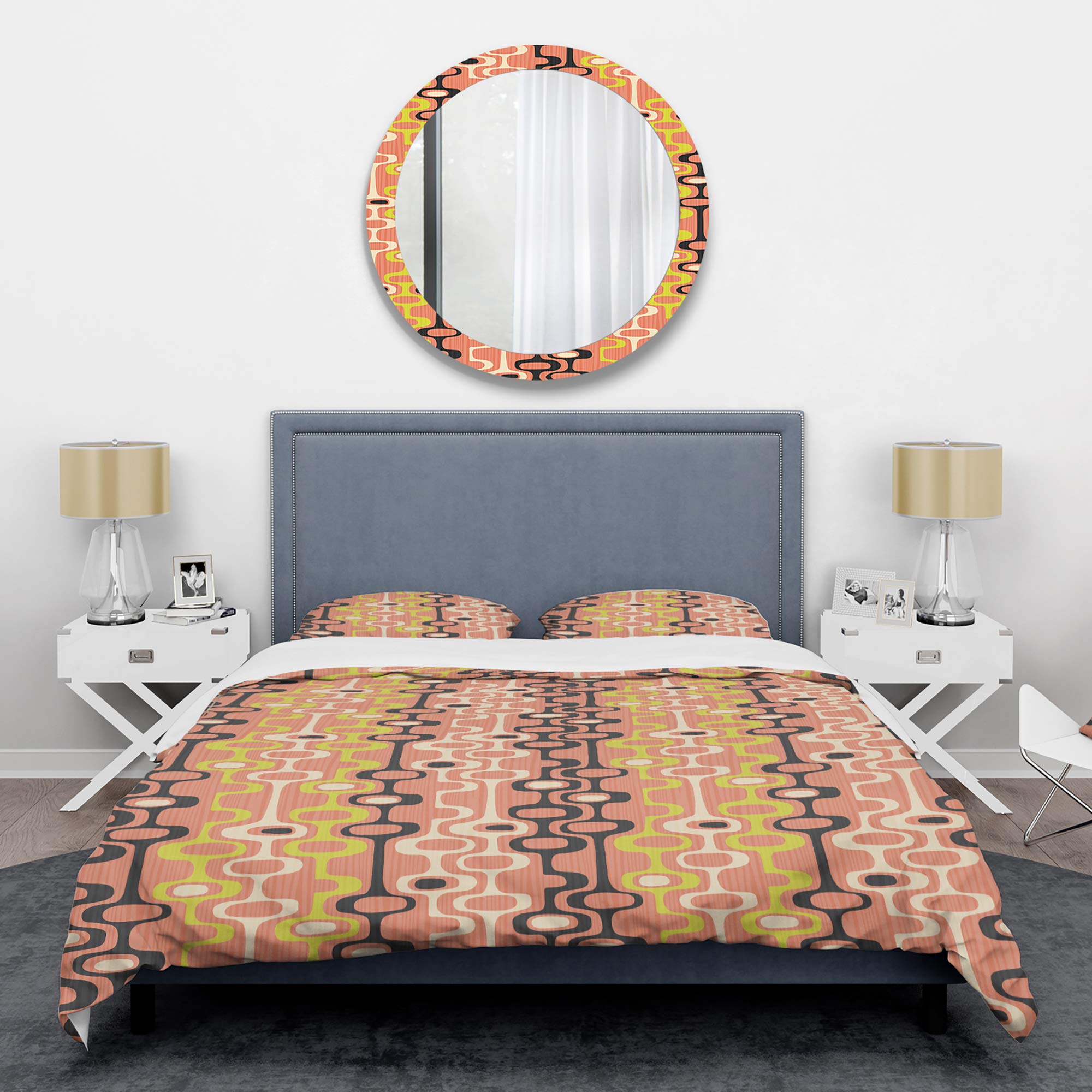 Retro Abstract Design XIII Mid-Century Modern Duvet Cover Set - Orange Twin Size 3-Piece Bedding Set | All Season Comfort for Guest Rooms, Dorms & Cozy Bedrooms
