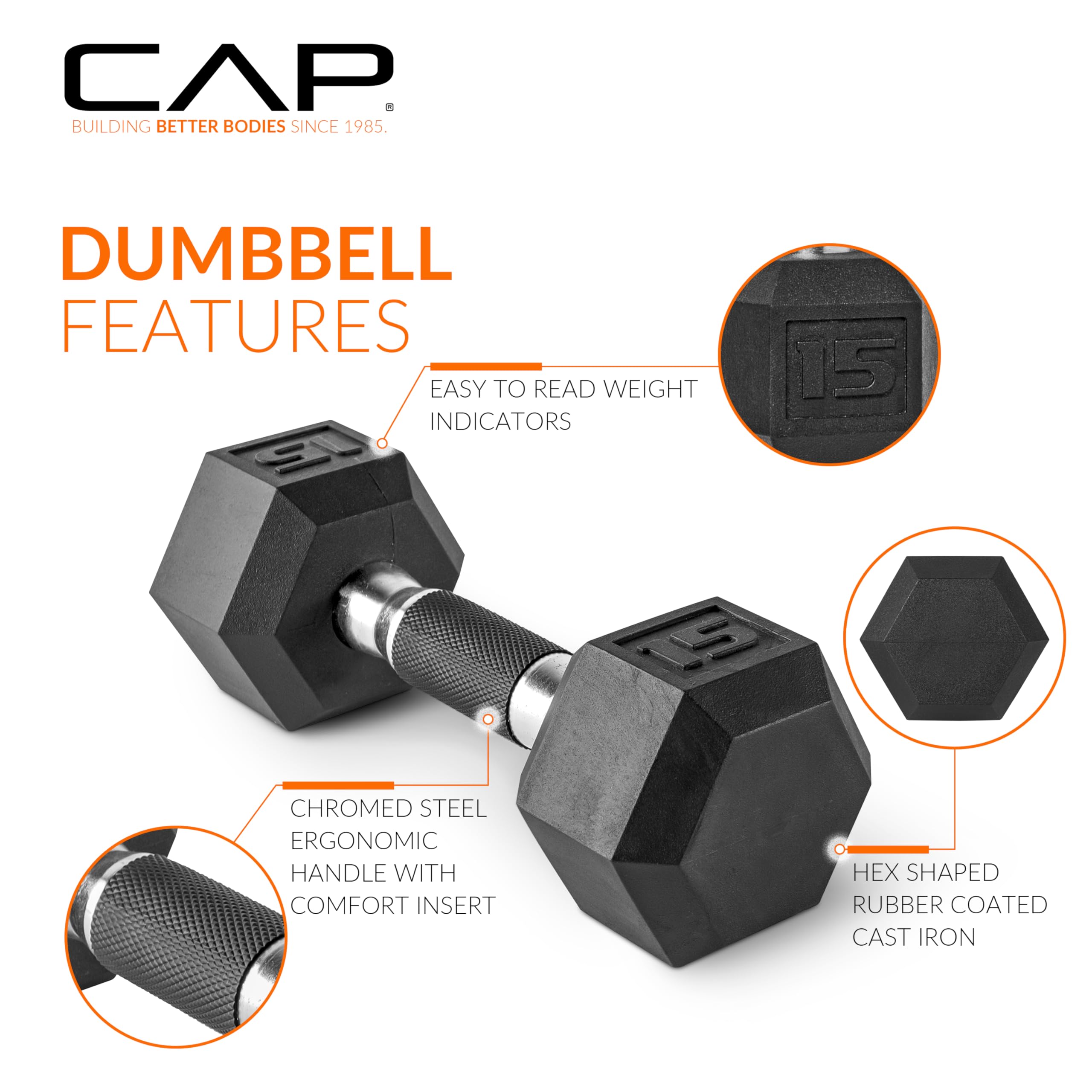 Premium CAP Barbell Coated Dumbbell Set - 5-50lbs Comfort Grip Weights for Home Gym, Strength Training & Fitness Workouts | Durable Rubber Coating, Non-Slip Handle | Perfect for Weightlifting, CrossFit & Muscle Building