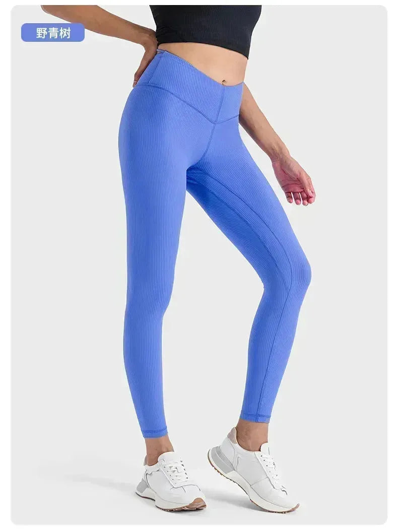 High Waist Yoga Pants for Women - Lemon Align Ribbed Workout Leggings with Elastic Lift Hip - Perfect for Running, Fitness, Exercise & Pilates - Gym, Lounge & Everyday Wear