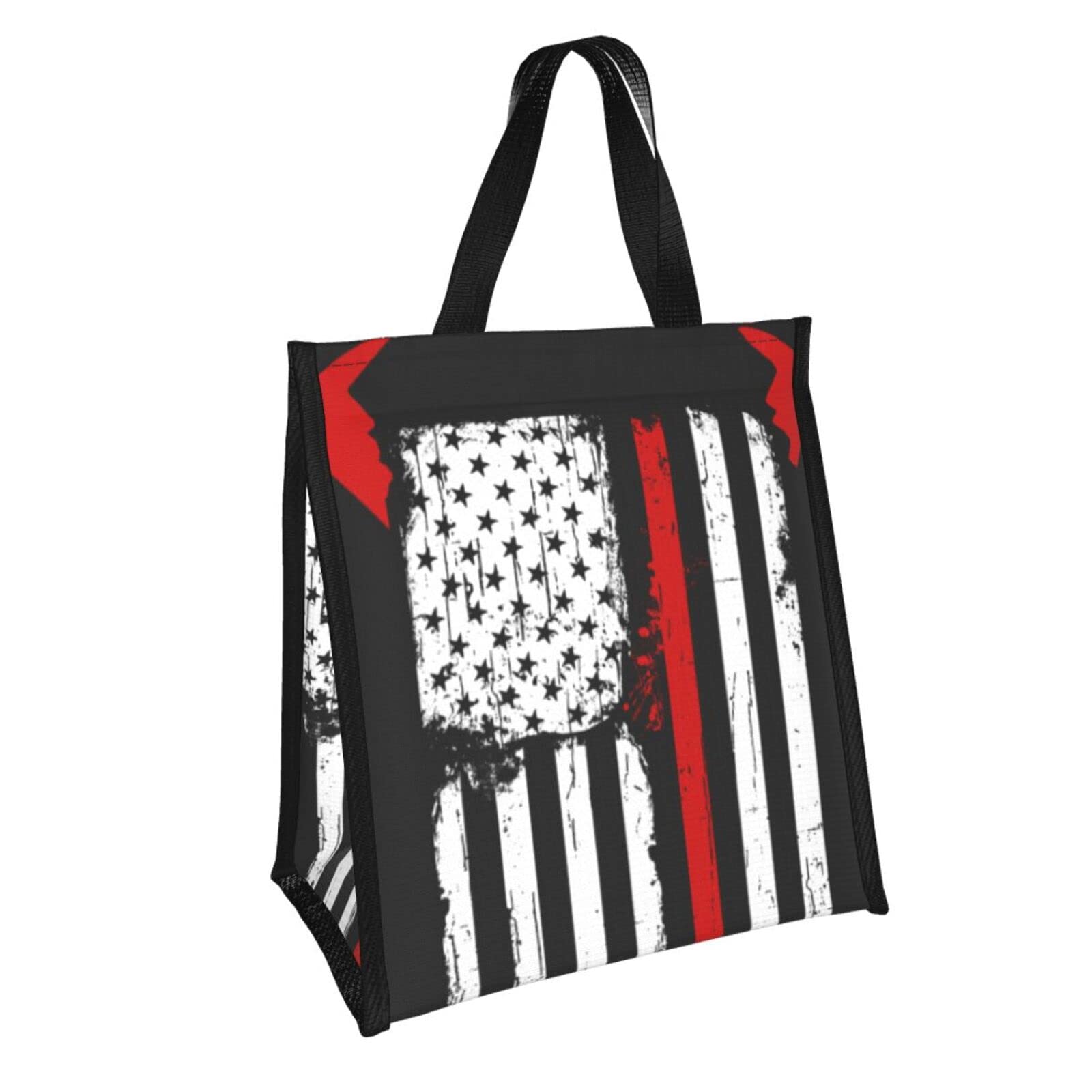 Firefighter American Flag Print Insulated Lunch Bag - Reusable Cooler Tote for Men & Women - Perfect for Work, School, Picnics & Outdoor Activities