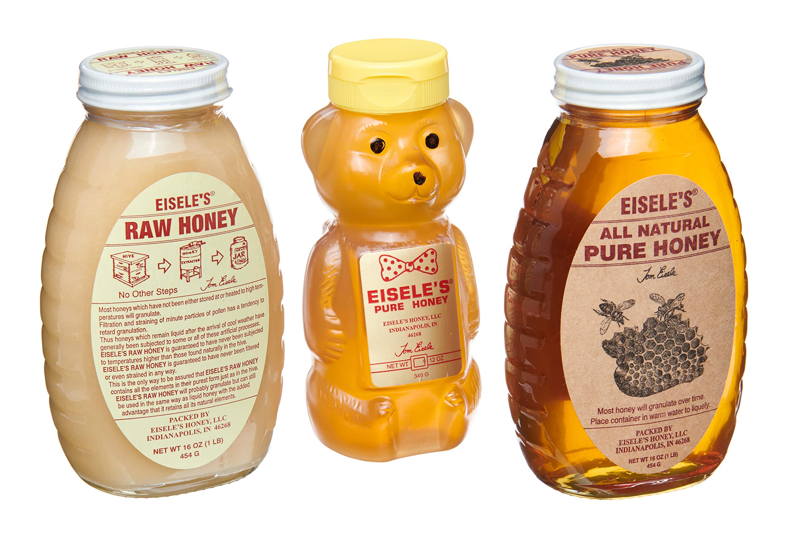 Eisele's Pure Raw Honey Variety Pack - 3 Flavors (Wildflower, Clover, Orange Blossom) - Natural, Unfiltered & Unpasteurized - Perfect for Tea, Baking & Healthy Snacks