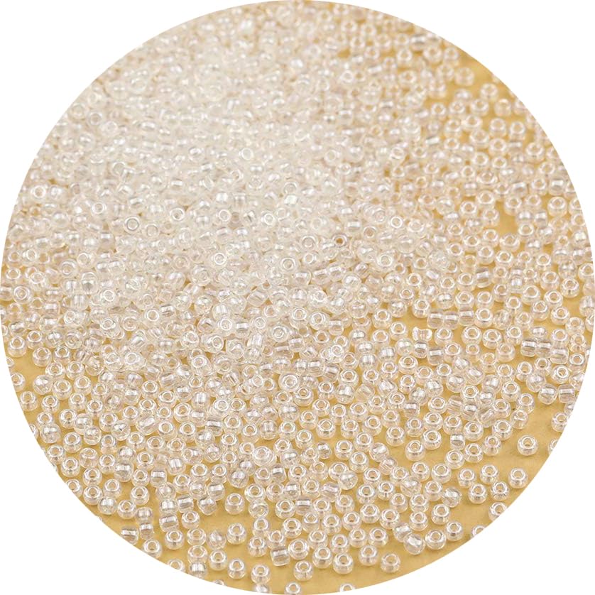 2mm Round Uniform Glass Seed Beads - 12/0 Size, Transparent Pearl (10,000pcs/110g per Box) for DIY Jewelry Making, Bracelets, Necklaces & Craft Projects - Perfect for Beading, Embroidery & Home Decor
