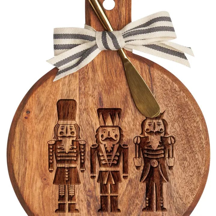 Premium Nutcracker Cutting Board & Knife Set - Durable Wooden Cheese Board with Stainless Steel Knives - Perfect for Holiday Entertaining, Cheese Platters & Charcuterie Boards