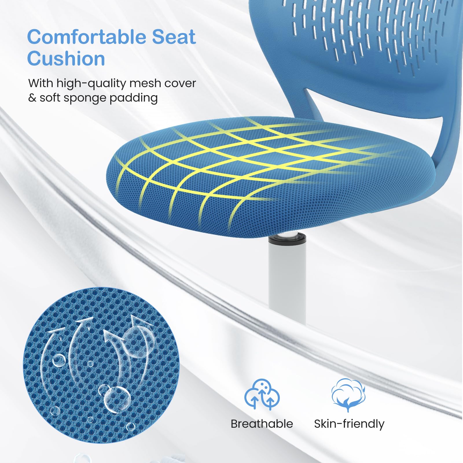 Giantex Adjustable Kids Desk Chair - Ergonomic Study Chair for Children with Height Adjustment, Lumbar Support & Swivel Base - Perfect for Home Schooling, Online Learning & Computer Work (Blue)