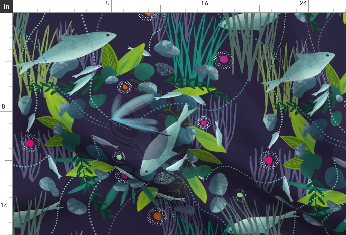 Berge Grass Water Bubbles Dragonfly Lake Shore Printed Minky Fabric Fat Quarter - Soft Plush Fabric for Sewing Baby Blankets, Quilt Backing & DIY Plush Toys - Perfect for Nursery Decor, Baby Shower Gifts & Craft Projects