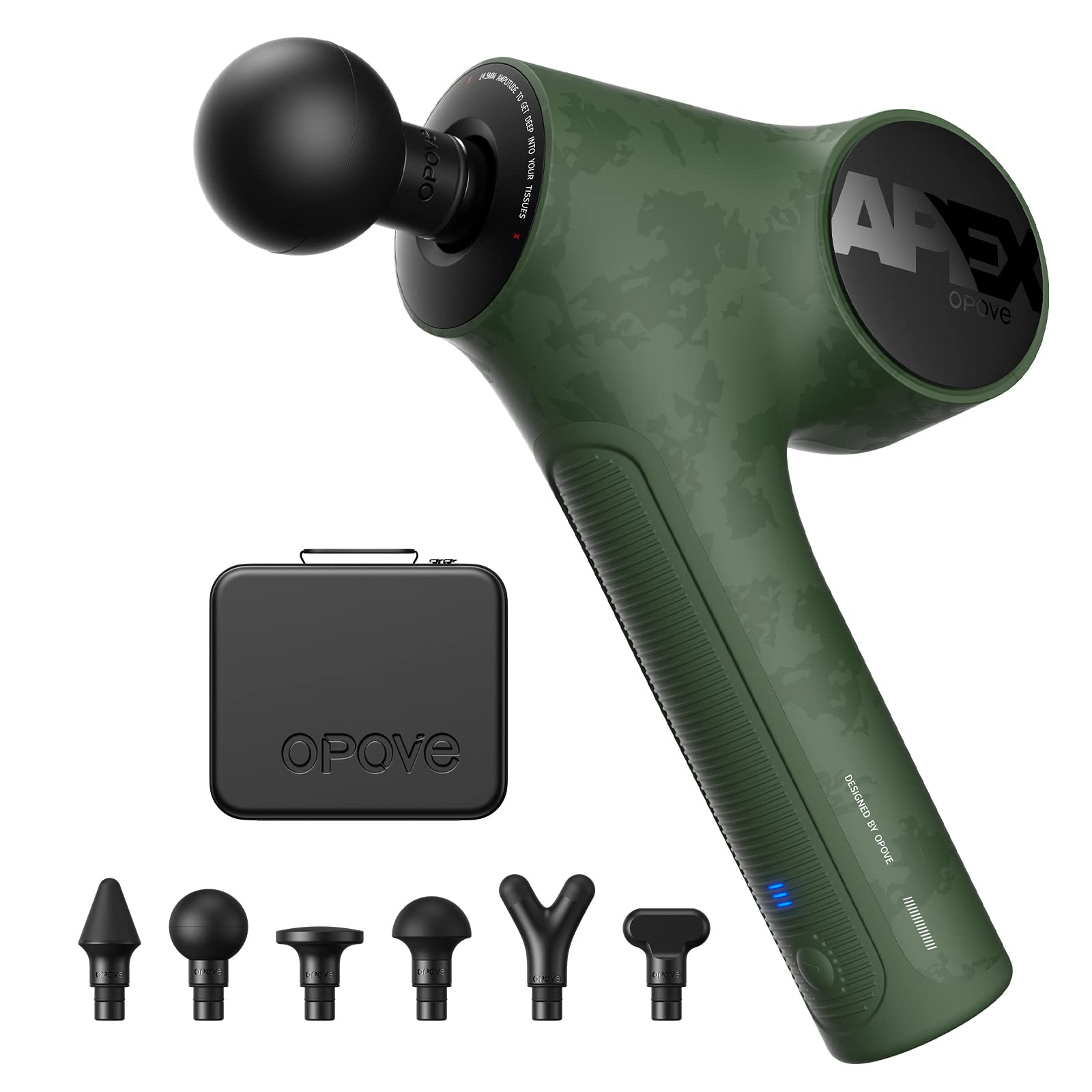 Opove Massage Gun - 14.5mm Deep Tissue Percussion Muscle Massager for Back Pain Relief & Workout Recovery | Portable for Gym, Home, Office & Travel Use | Ergonomic Design in Apex Green