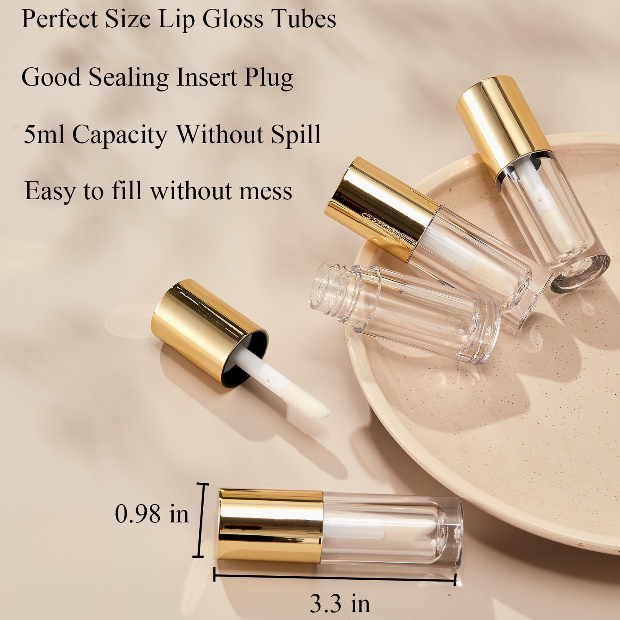 Qeuly 6ml Empty Clear Lip Gloss Tubes with Applicator Wands - Mini Lip Balm Containers for DIY Makeup & Lipgloss Making Kit (25x86mm, Golden) - Perfect for Women, Girls, and DIY Cosmetic Projects at Home or Salon