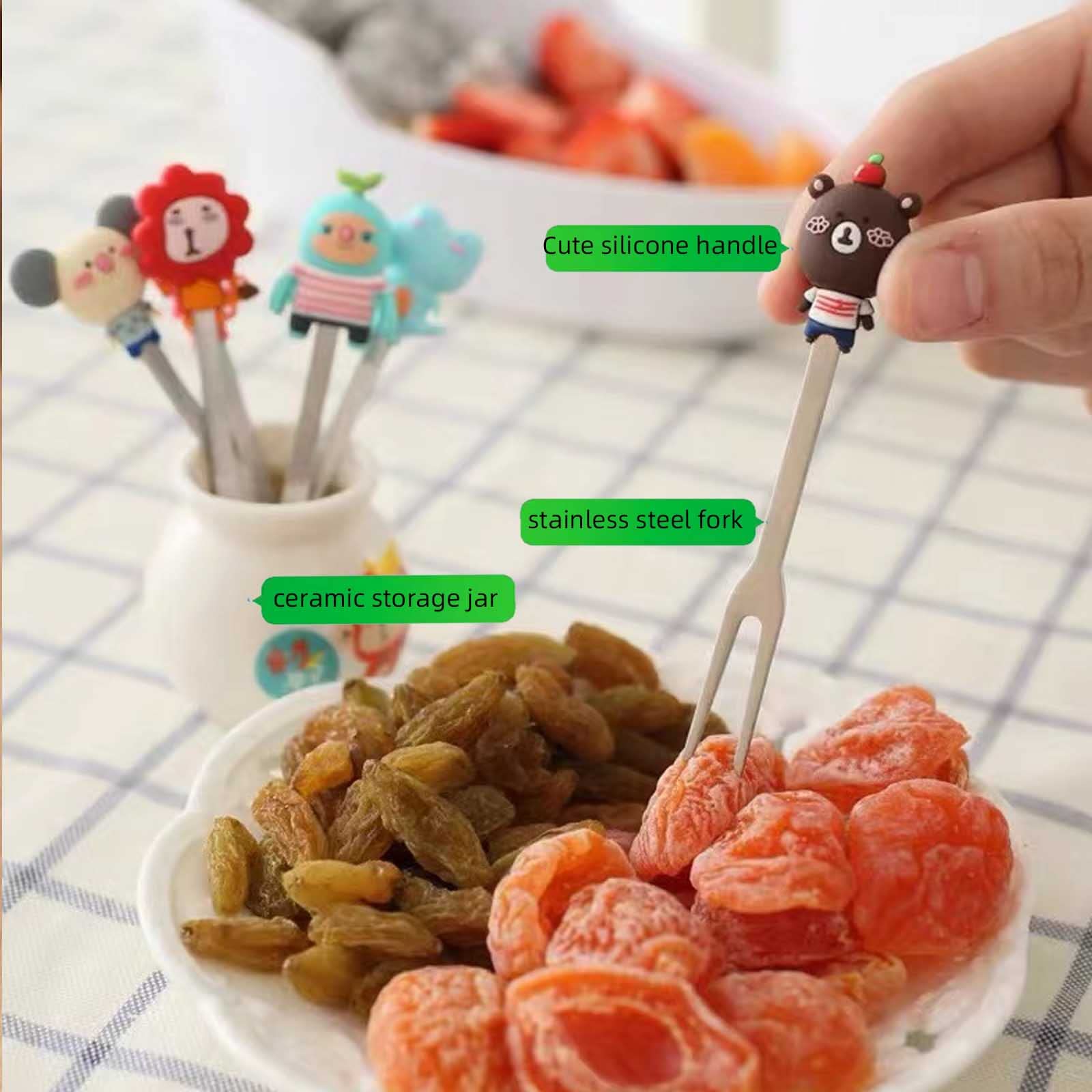6-Piece Stainless Steel Fruit Forks Set with Holder - Cute Food Pick Forks for Kids, Home, Parties & Picnics - Perfect for Fruits, Desserts & Appetizers (Romani)