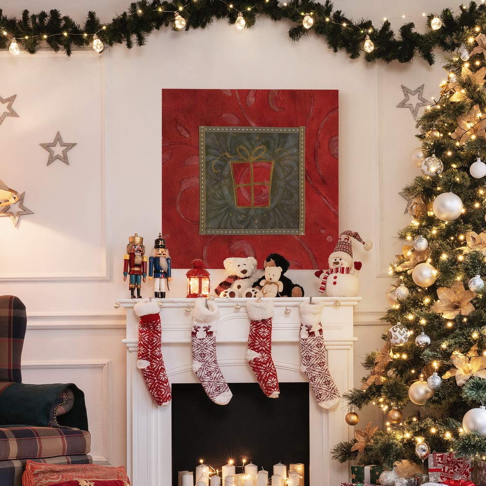 Renditions Gallery Christmas Canvas Wall Art - Holiday Décor with Joy, Tidings, Yule & Love - Festive Tinsel & Cookies Design - 24X24 Inches - Perfect for Living Room, Bedroom & Holiday Home Decor