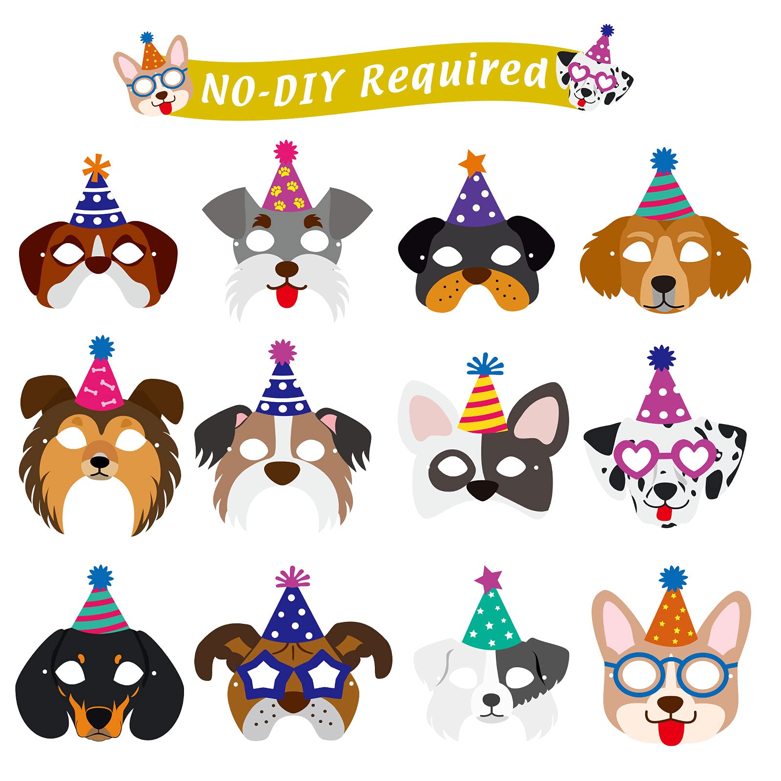 12-Piece Dog Birthday Party Masks & Garland Set - Funny Dog Themed Paper Masks, Puppy Birthday Banner, Cardstock Party Decorations for Dog Lovers - Perfect for Puppy Birthday Parties, Baby Showers & Pet-Themed Events