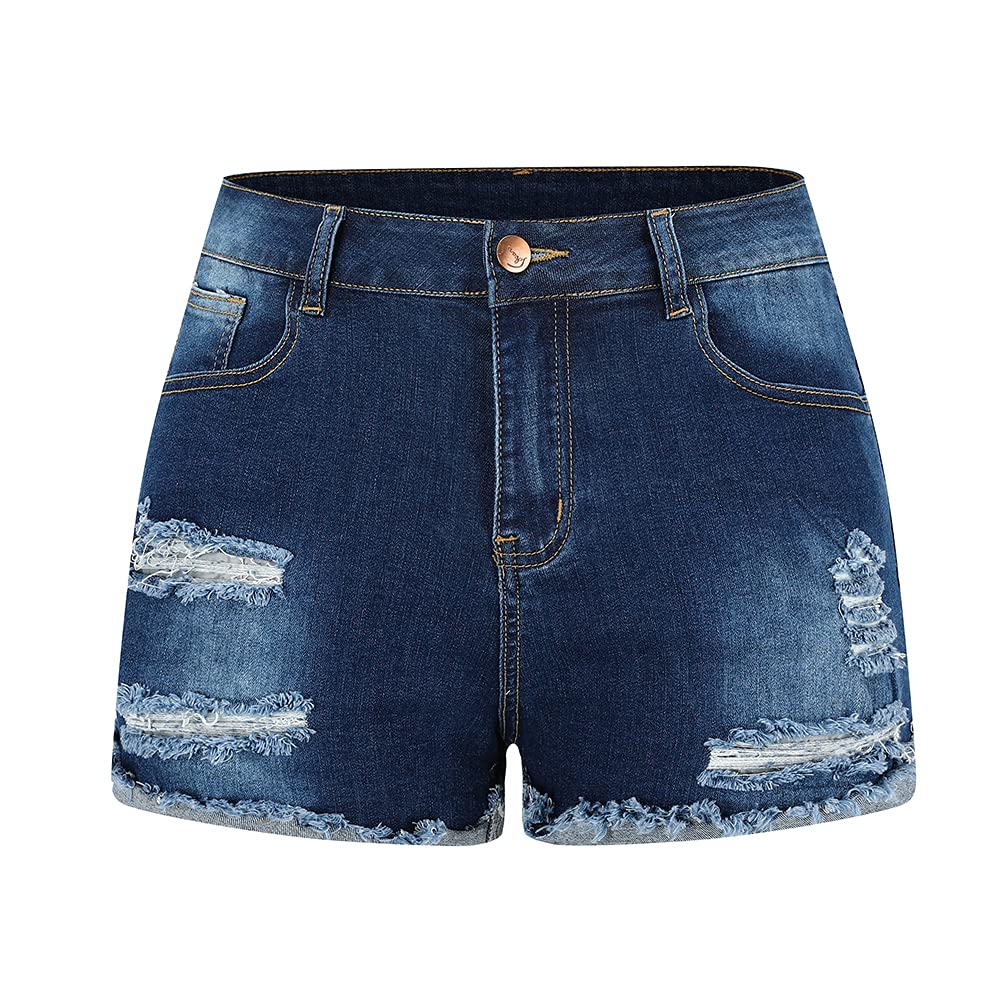 THUNDER STAR Women's Ripped Denim Shorts - Mid Rise Stretch Jean Shorts with Frayed Raw Hem | Perfect for Summer Outfits, Casual Wear & Street Style Fashion
