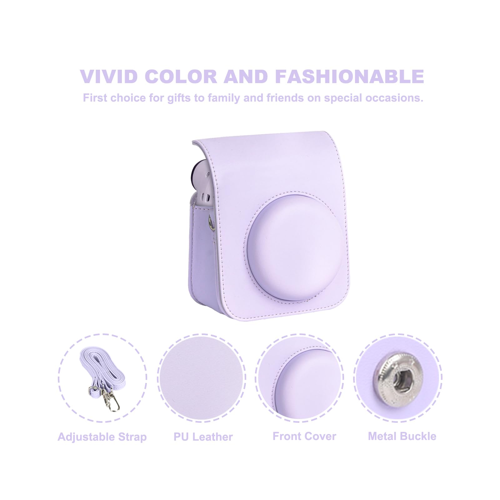 11 in 1 Accessories Kit for Fujifilm Instax Mini 12 Camera - Includes Camera Case, Photo Album, DIY Stickers, Wall Hanging Frame & Tabletop Frame (Lilac Purple) - Perfect for Travel, Parties, Home Decor & Gift Giving
