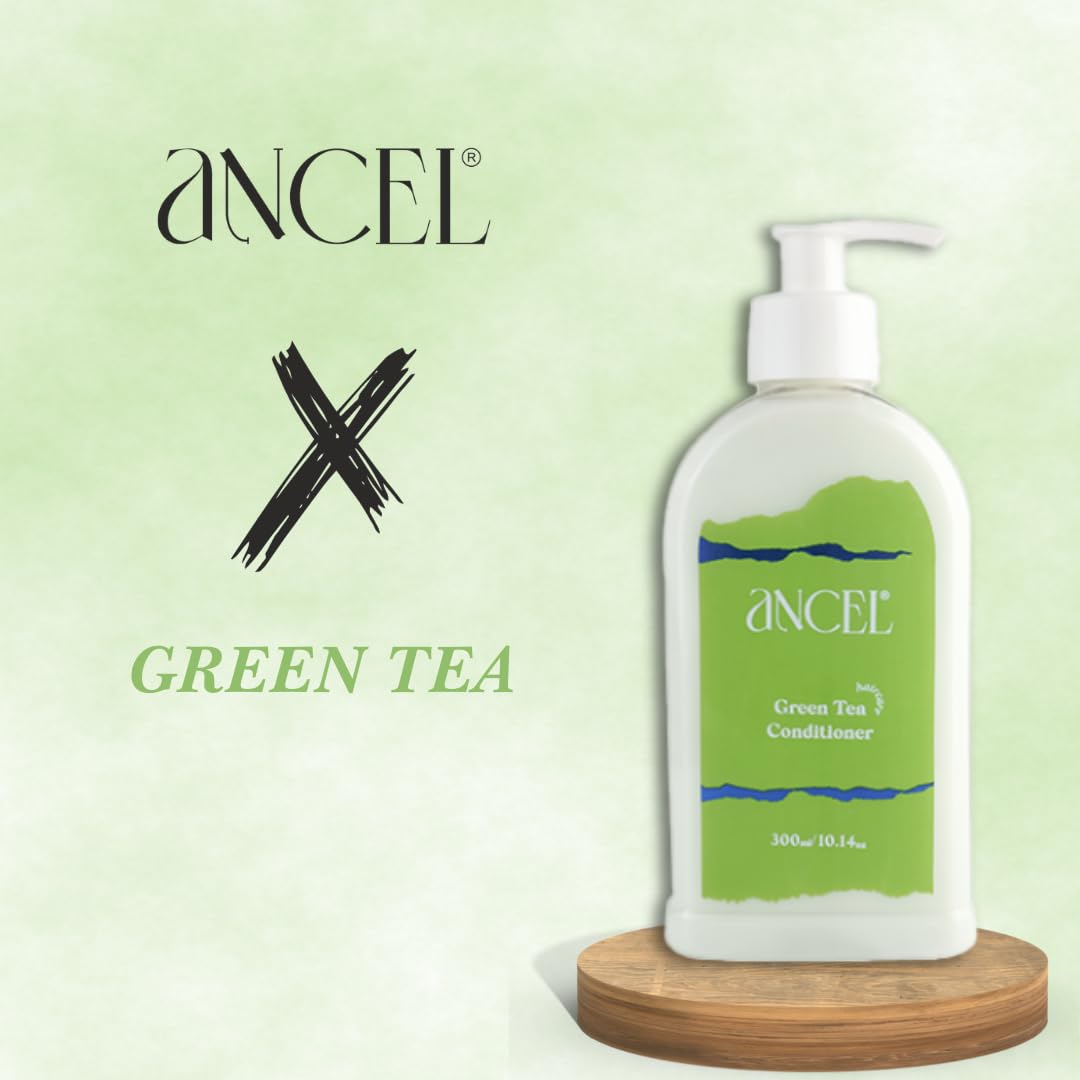 Ancel Green Tea Conditioner with Natural Extracts 300ml - Tea Tree Oil, Rosebay, Almond Oil & Shea Butter for Deep Cleansing & Dandruff Control - Hydrating Hair Care for Men & Women - Perfect for Daily Use & Scalp Refreshment