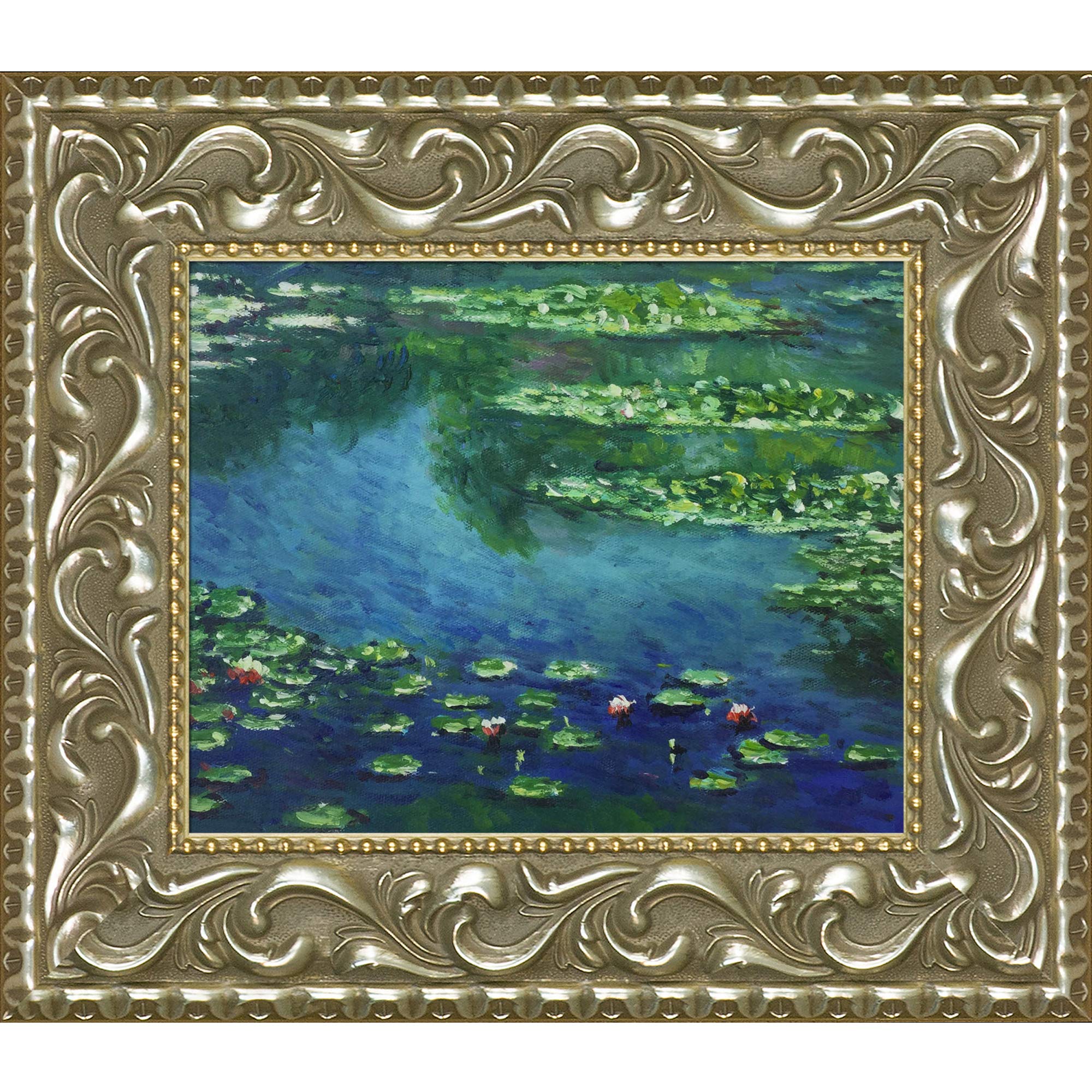 OverstockArt Water Lilies with Rococo Silver Framed Oil Painting - 15.5