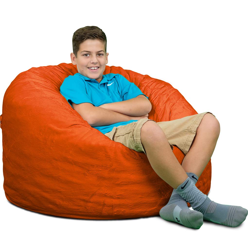ULTIMATE SACK 3ft Oversized Bean Bag Chair for Adults - Soft & Comfy Lounge Furniture with Orange Fur | Perfect for Living Room, Bedroom, Game Room & Dorm Decor (Bean Bag Sofa, Loveseat Alternative)