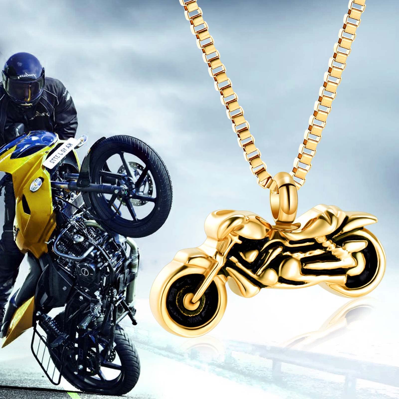 Motorcycle Urn Necklace for Ashes - Stainless Steel Cremation Jewelry Pendant for Men & Women - Memorial Keepsake for Bikers & Loved Ones - Perfect for Riders, Motorcycle Enthusiasts & Memorial Gifts