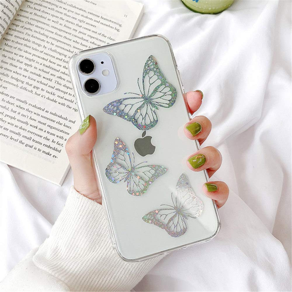 iPhone 12 Pro Max Case with Screen Protector - Clear Glitter TPU Electroplated Cover, Cute Butterfly Design for Women & Girls | Trendy Slim Protective Phone Case for Everyday Use & Gift Giving