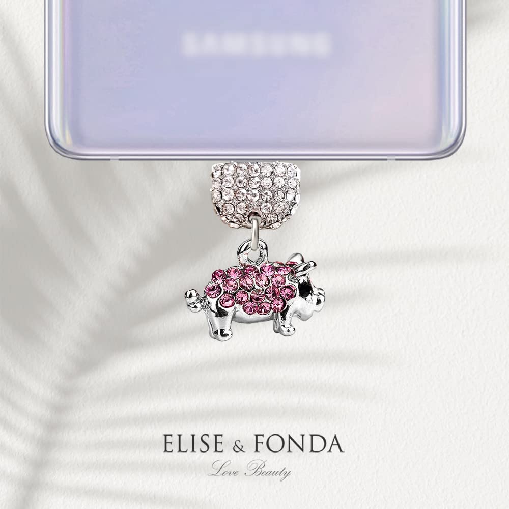 ELISE & FONDA TP78 Crystal Anti-Dust USB-C Charging Port Plug - Little Pig Phone Charm for Samsung Galaxy/Huawei/OnePlus/Xiaomi/Oppo (Pink) | Cute Dust Protector for Android Phones - Perfect for Travel, Office & Daily Use