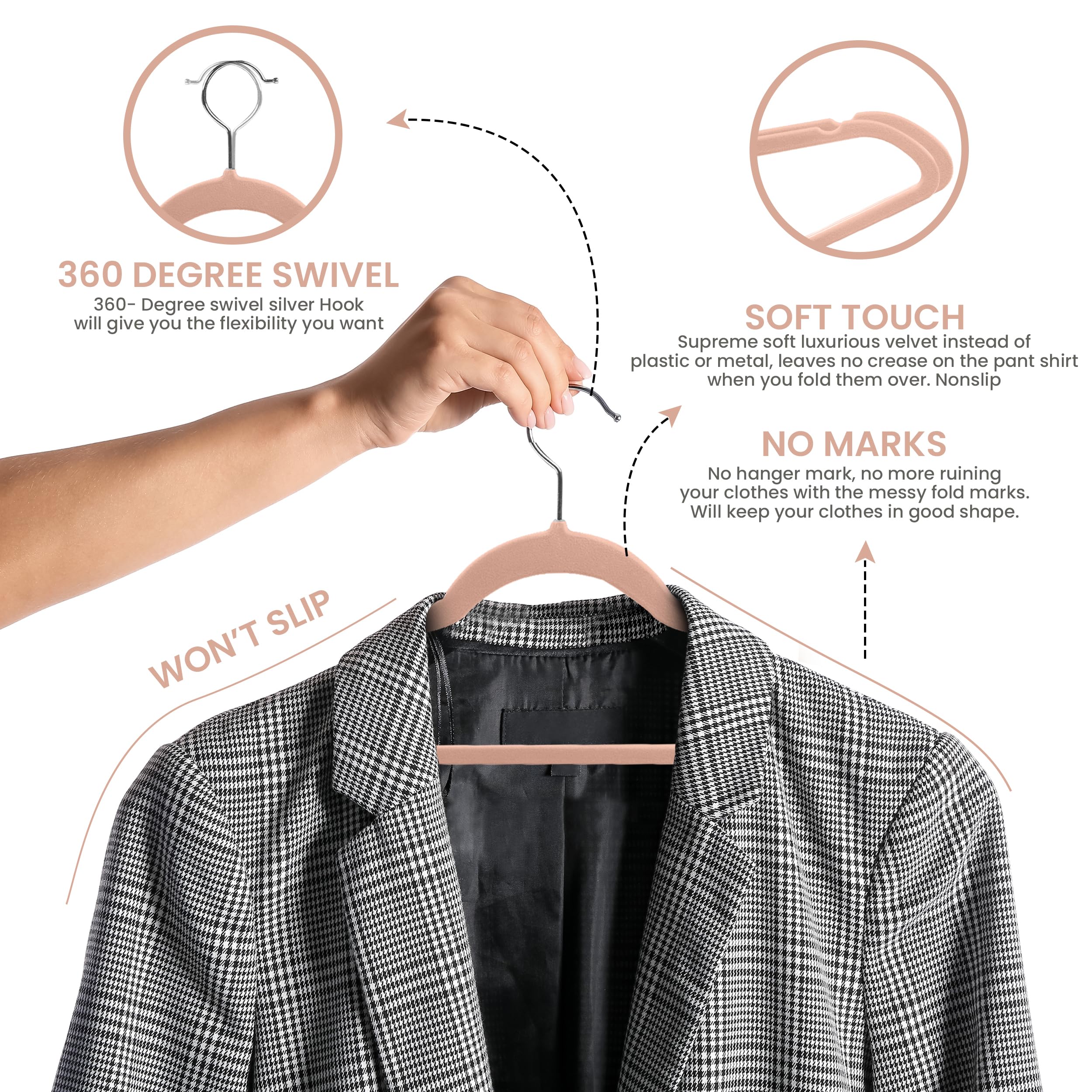 Utopia Home 50-Pack Velvet Non-Slip Clothes Hangers with 360° Rotatable Hook - Heavy Duty Coat & Pants Hangers in Pink - Perfect for Closet Organization, Wardrobe Storage & Travel Packing