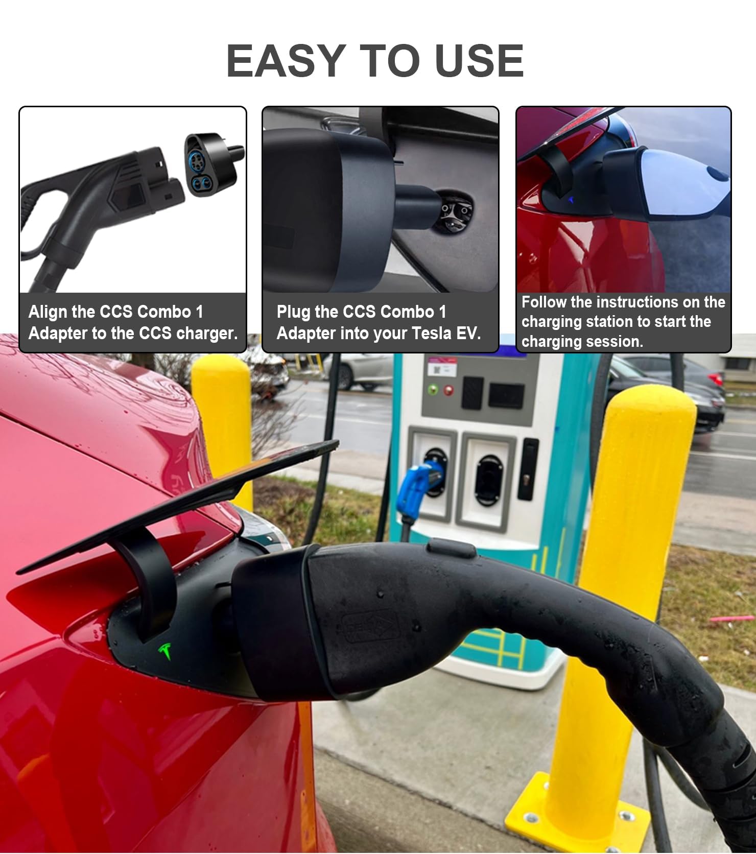 High Power CCS to Tesla Adapter 250kW - CCS1 to NACS Charger Converter for Tesla Models 2021+ - Fast DC Charging Compatible with Supercharger Stations - Perfect for Road Trips & EV Travel Charging