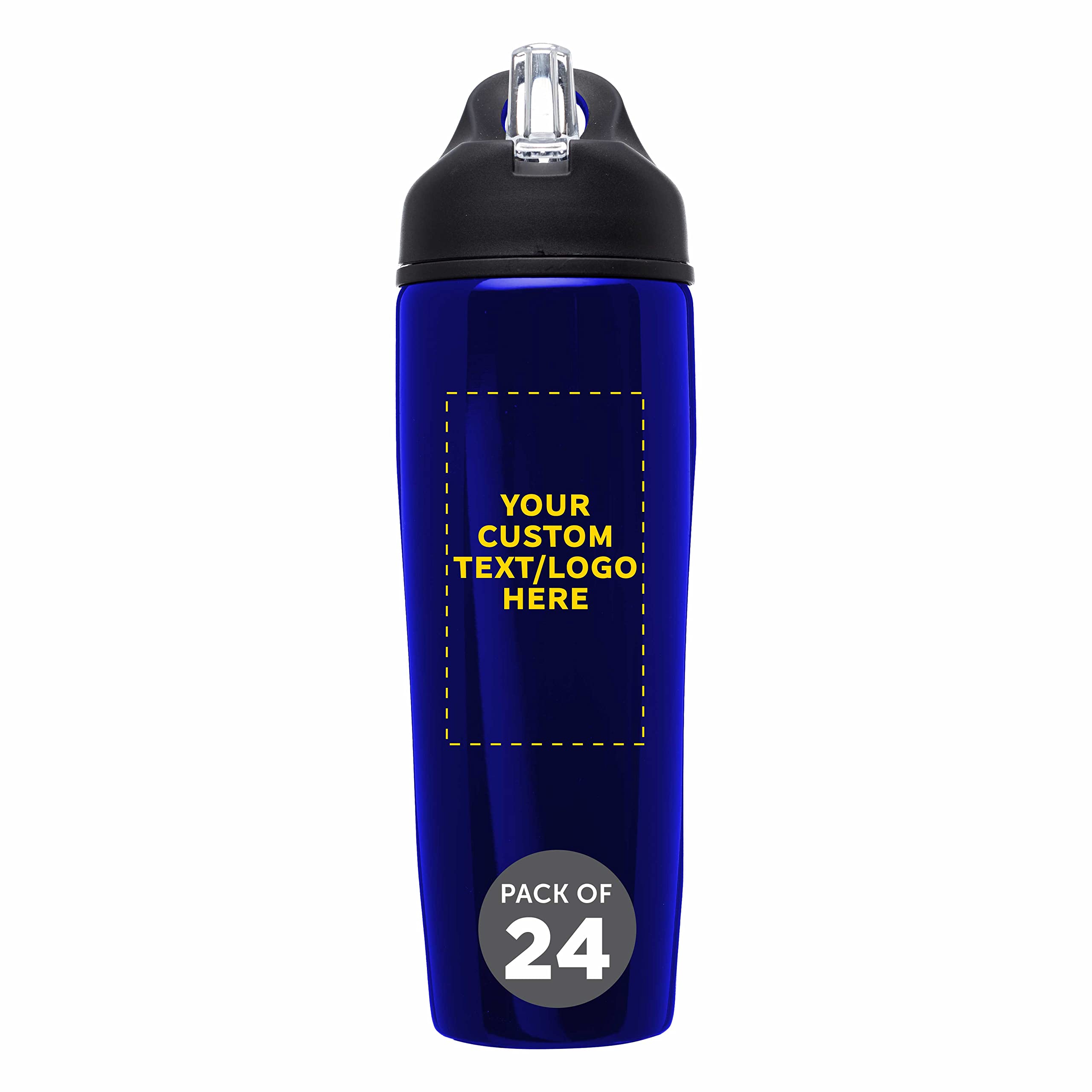 Custom Stainless Steel Water Bottles 24 Pack - Personalized Text & Logo - 28.5oz Metal Sports Bottles with Flip Top Lid - Leakproof & Easy Carry - Bulk Blue Water Bottles for Gym, Office, School & Outdoor Activities