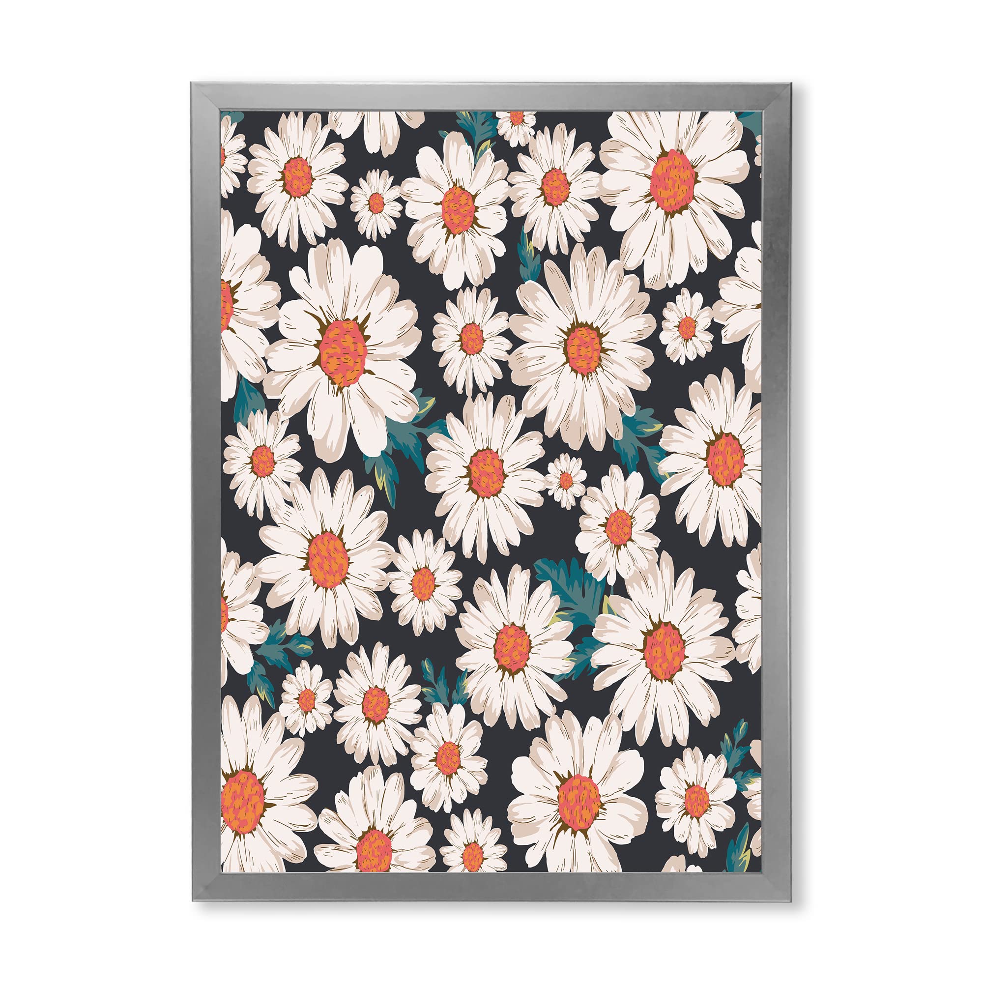 White Daisy Flowers Framed Wall Art - Traditional Home Decor for Living Room, Bedroom & Office