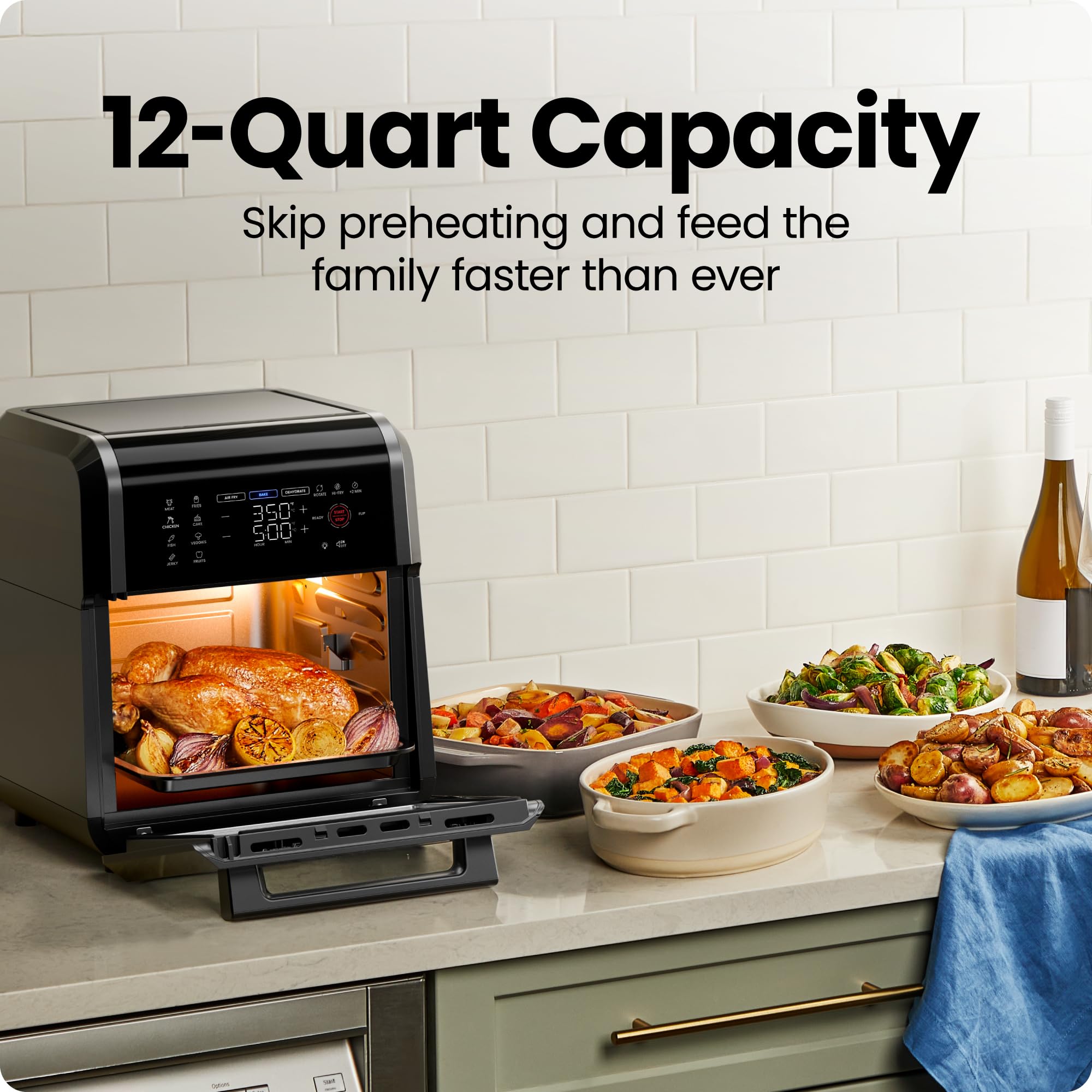 Chefman 12-Quart 6-in-1 Air Fryer Oven with Digital Timer & Touchscreen - Large Family Size Countertop Convection Oven, 12 Presets, Dishwasher-Safe Parts - Perfect for Healthy Cooking, Meal Prep & Family Gatherings