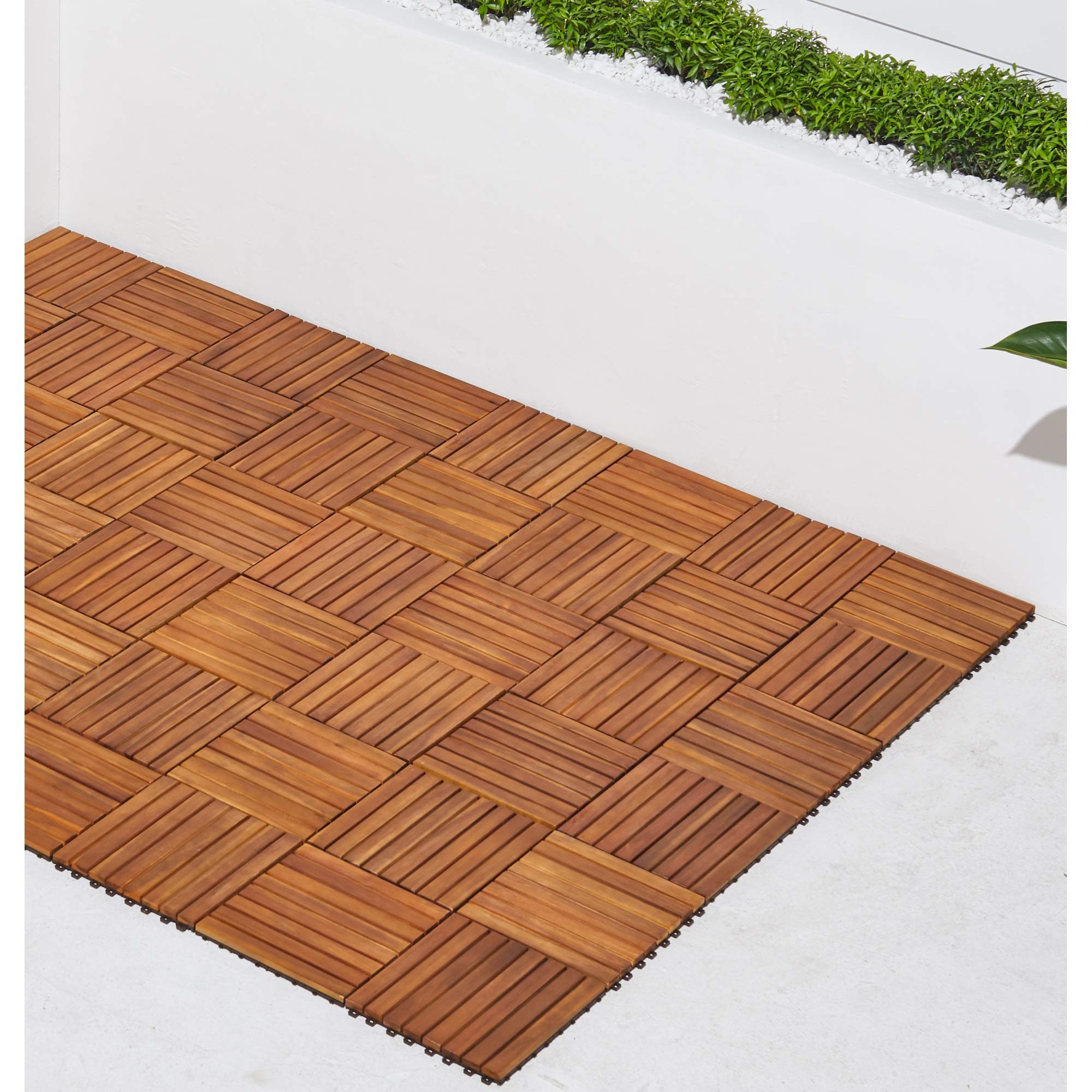 VIFAH V355 8-Slat Acacia Hardwood Interlocking Deck Tile - Premium Outdoor Flooring for Patio, Poolside & Garden Decks - Easy DIY Installation & Weather-Resistant
