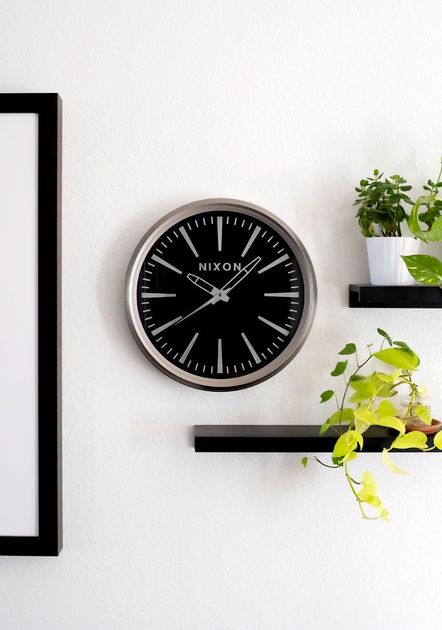Sentry Wall Clock - Large Modern Black Silent Non-Ticking Battery Operated Clock for Home, Office, and Classroom Decor