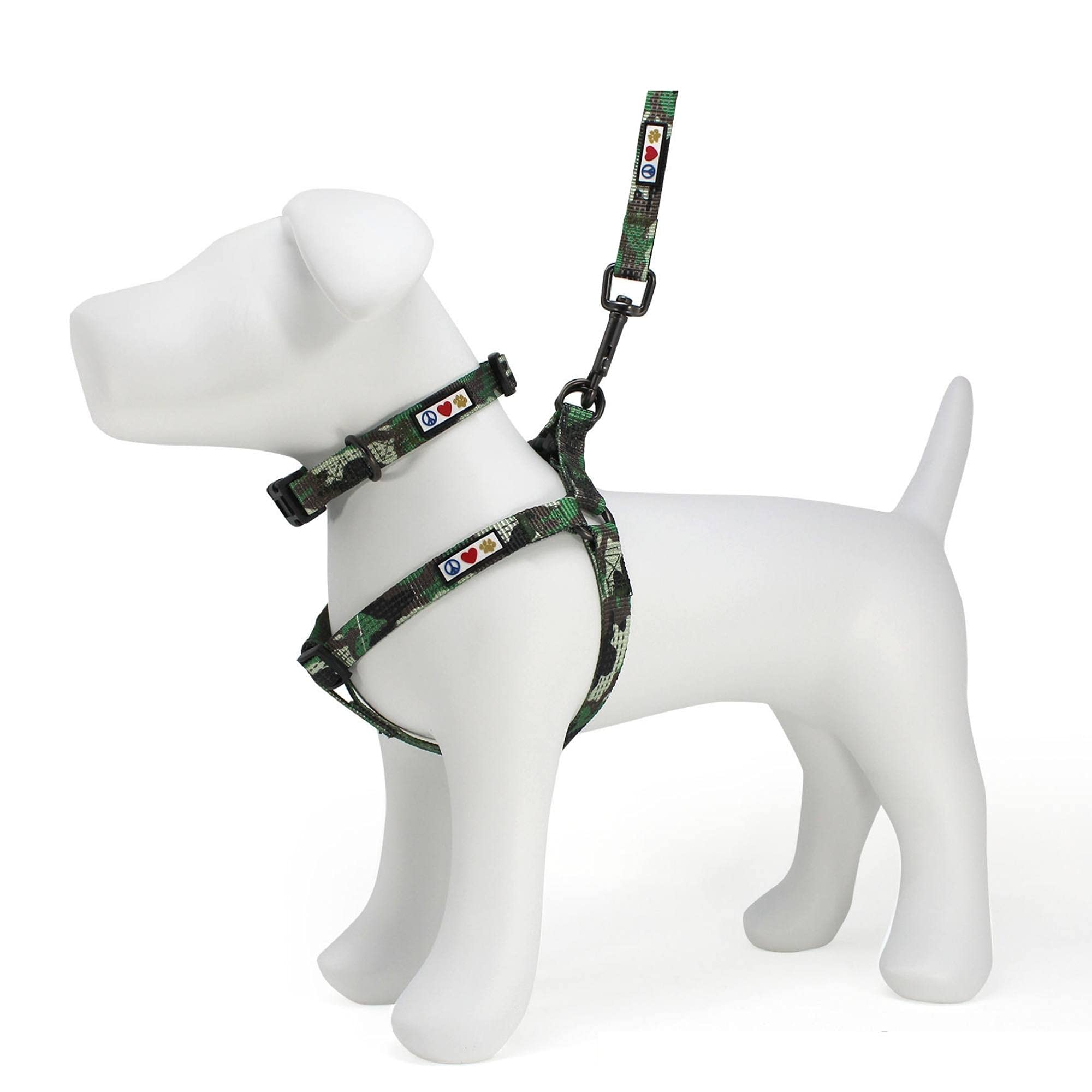 Pawtitas Reflective Dog Harness Collar Leash Set - Large Green Camo Value Bundle for Walking Running & Night Safety | Durable Pet Gear for Outdoor Adventures