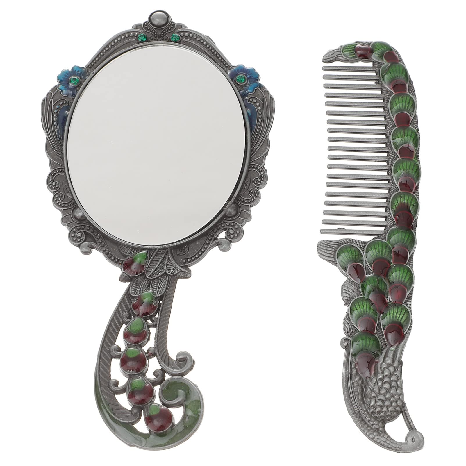 FRCOLOR Gold Vanity Mirror Set of 2 - Antique Style Magnifying Makeup Mirror with Stand, Perfect for Dressing Table & Bathroom (10X Magnification)