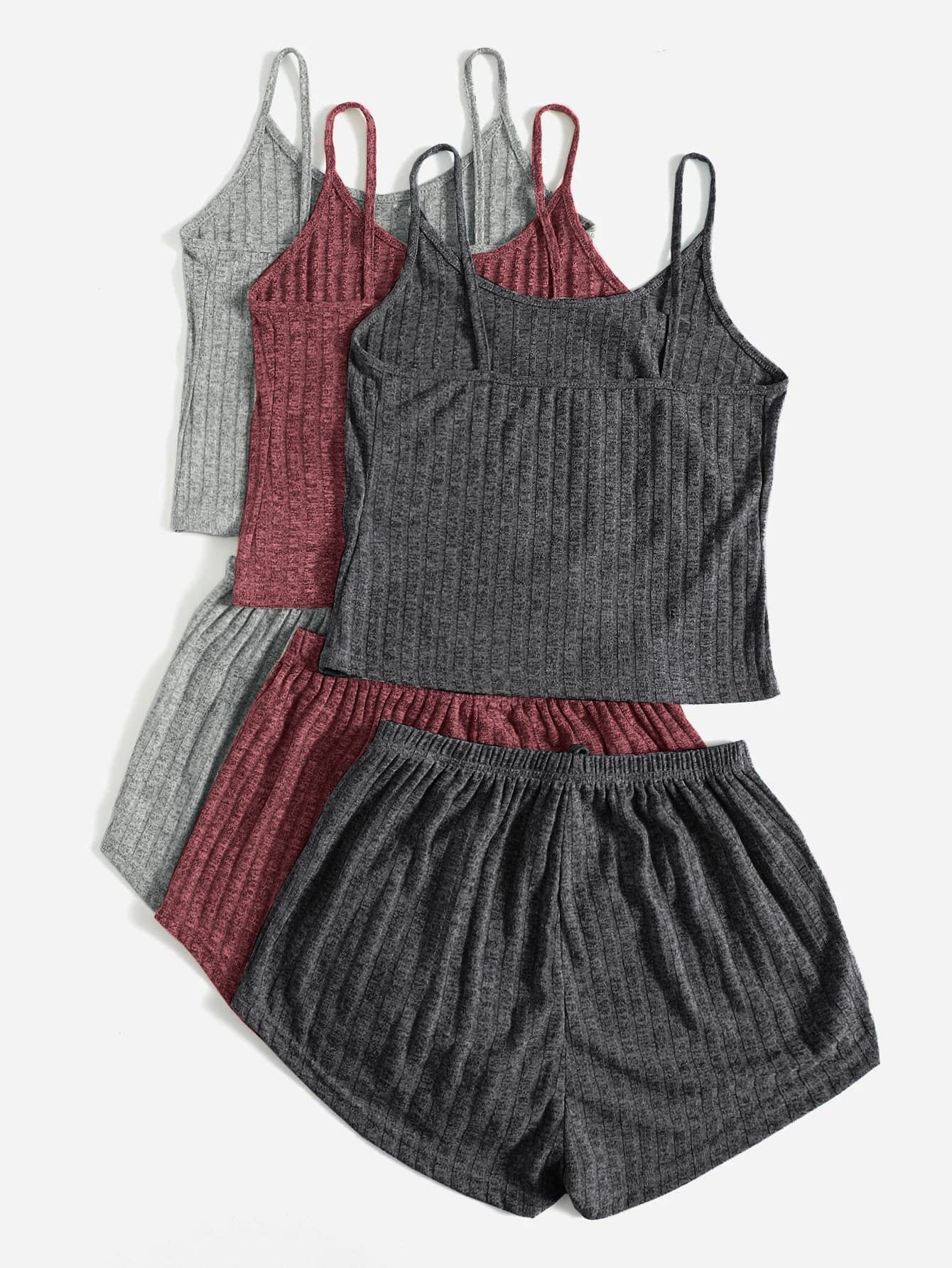 SOLY HUX Women's Ribbed Knit Pajama Set - Cami Crop Top & Shorts Sleepwear, 3-Piece Lounge Set for Women | Comfortable Nightwear for Sleep, Relaxing & Home Wear