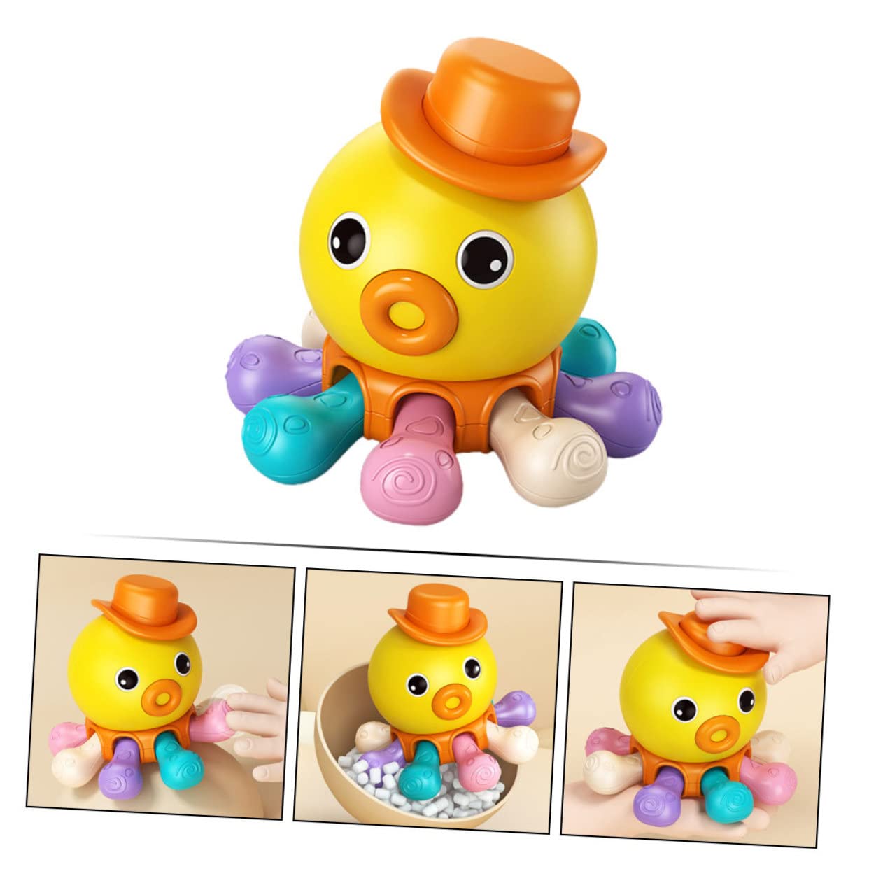HEMOTON 3-Piece Wind-Up Octopus Bath Toys - Cute Orange Plastic Water Toys for Kids, Pool & Bathtime Fun | Bathing, Swimming & Sensory Play